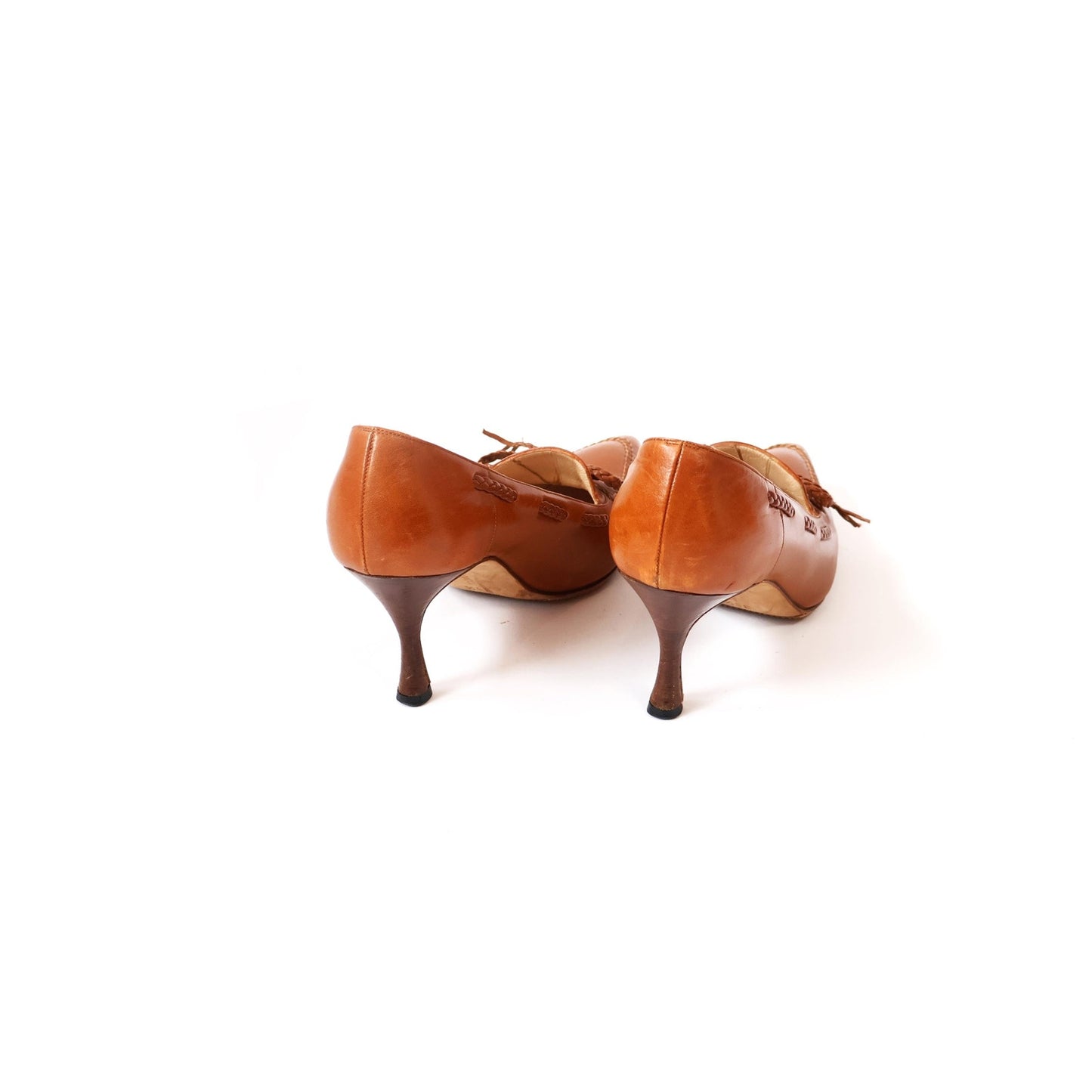 Vintage Braided Leather Manolo Blahnik Heels with Bow and Wooden Heel | EU 35 1/2