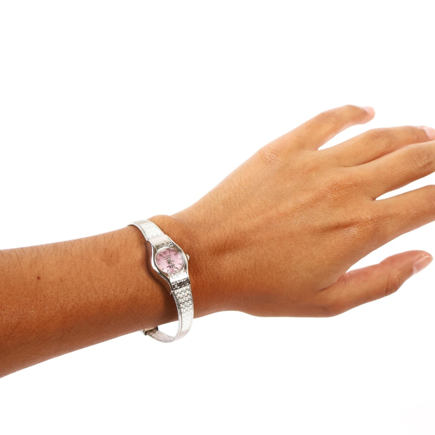 Vintage Silver Watch with Pink Round Face | ACTIVA