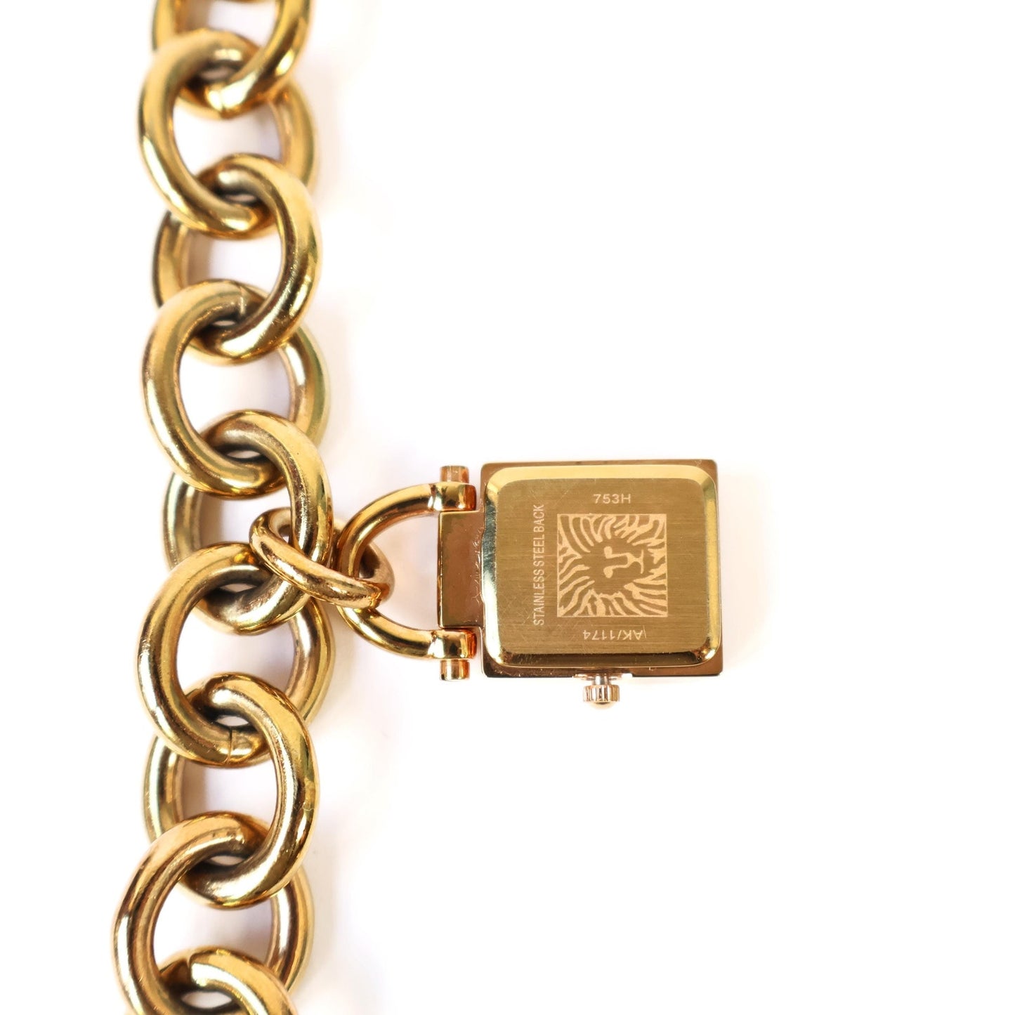 Vintage Gold Charm Bracelet Style Watch with Lock Shaped Face | ANNE KLEIN