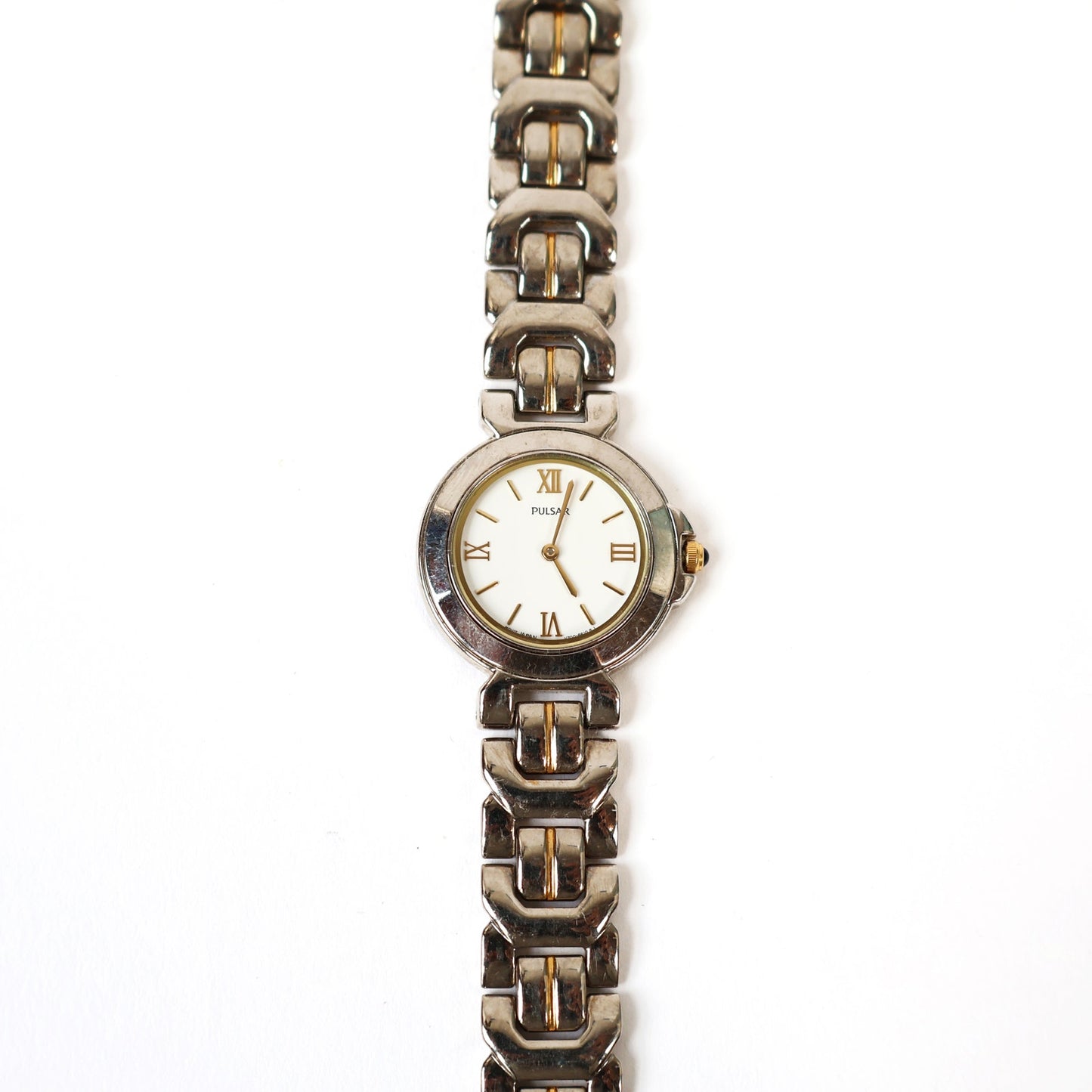 Vintage Two Toned Watch with White Round Face | PULSAR