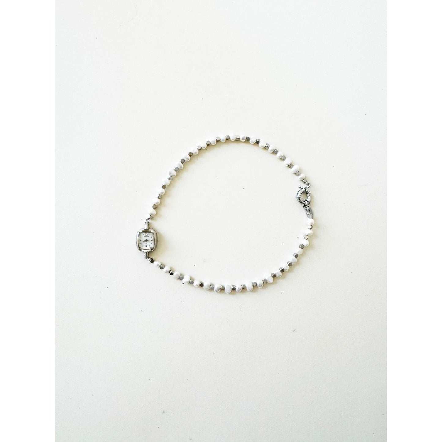 Watch Necklace | Vintage One of a Kind Pearl Watch Choker 10K White Gold Face