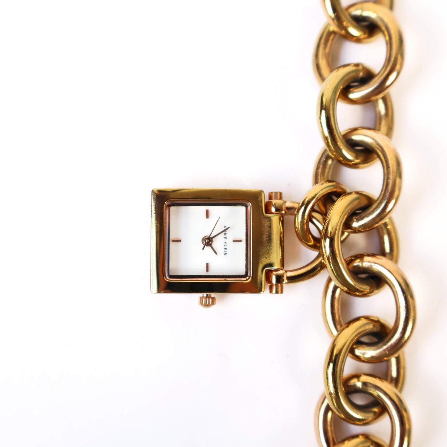 Vintage Gold Charm Bracelet Style Watch with Lock Shaped Face | ANNE KLEIN