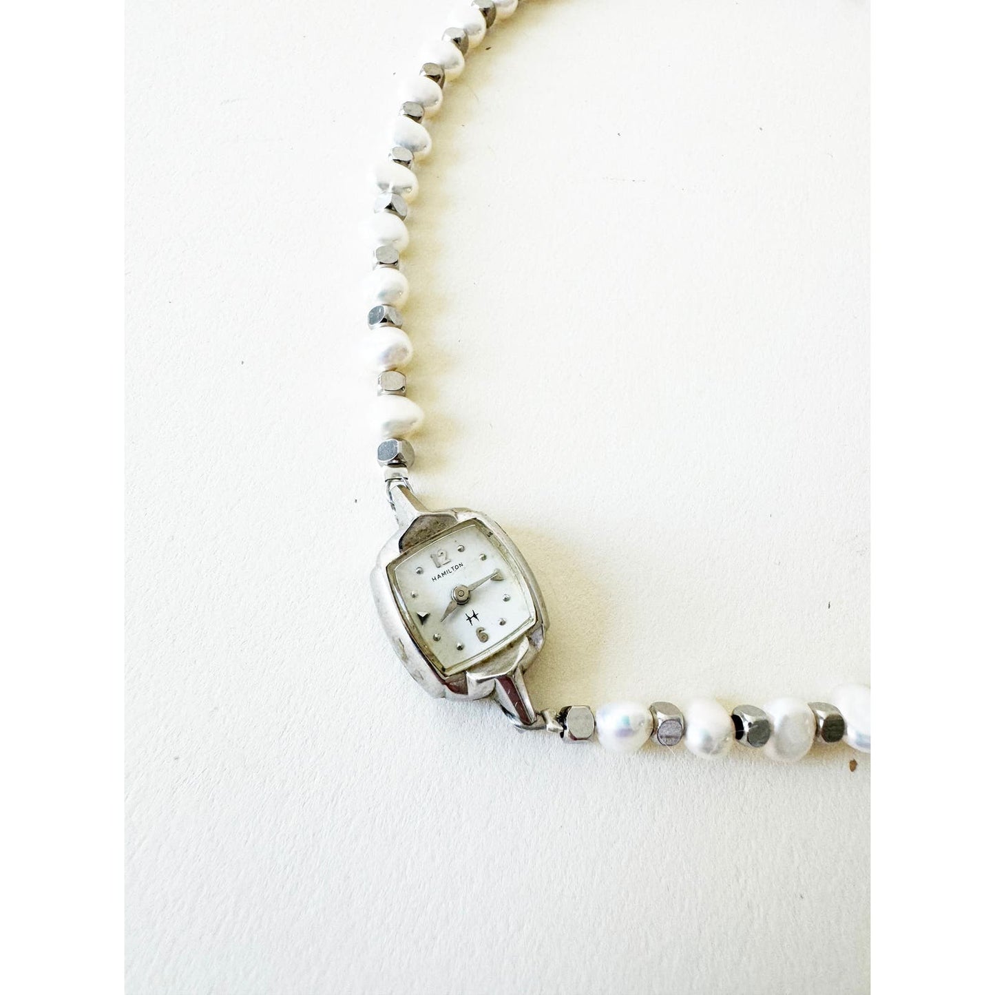 Watch Necklace | Vintage One of a Kind Pearl Watch Choker 10K White Gold Face