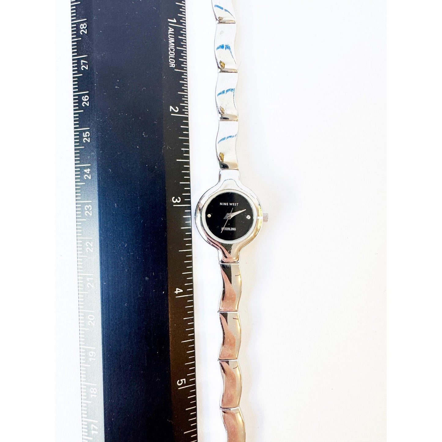 Vintage Silver Watch with Black Circular Face l NINE WEST