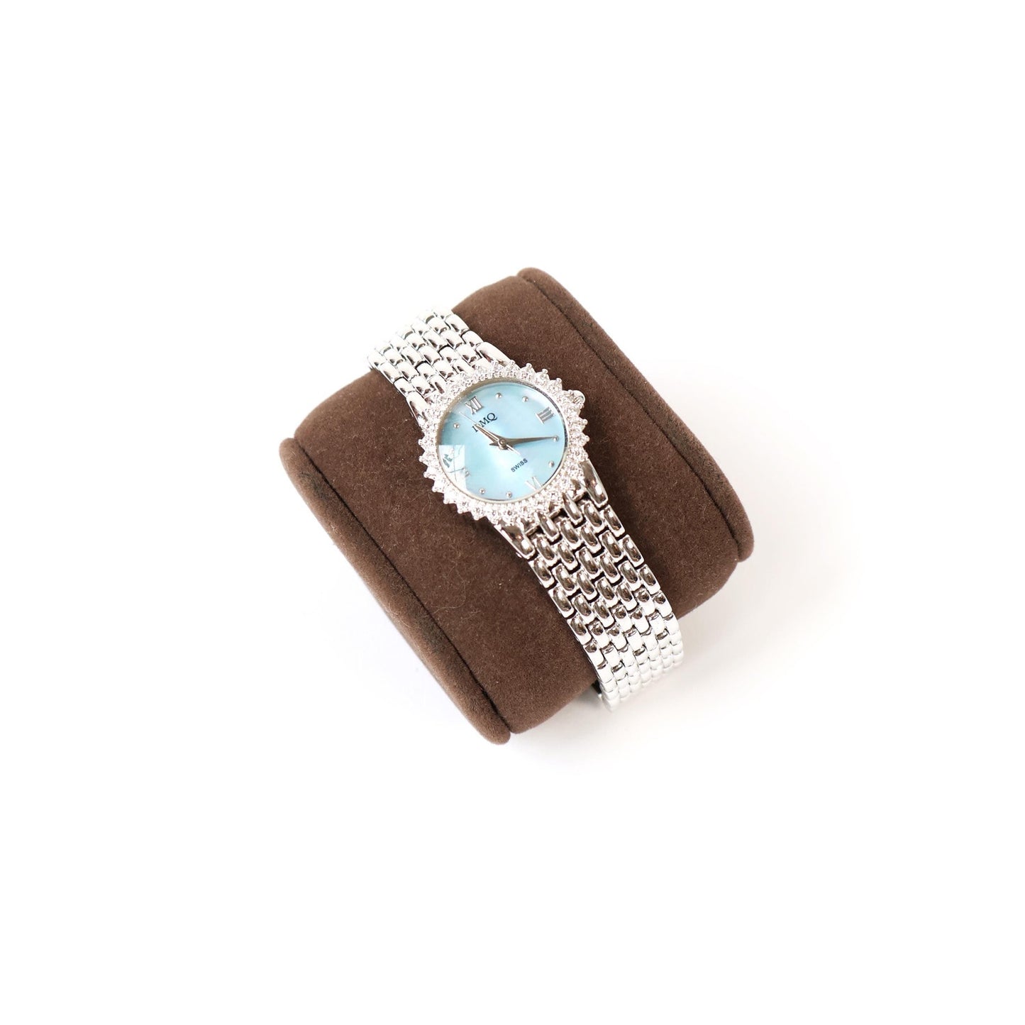 Vintage Silver Watch with Light Blue Round Face | DMQ