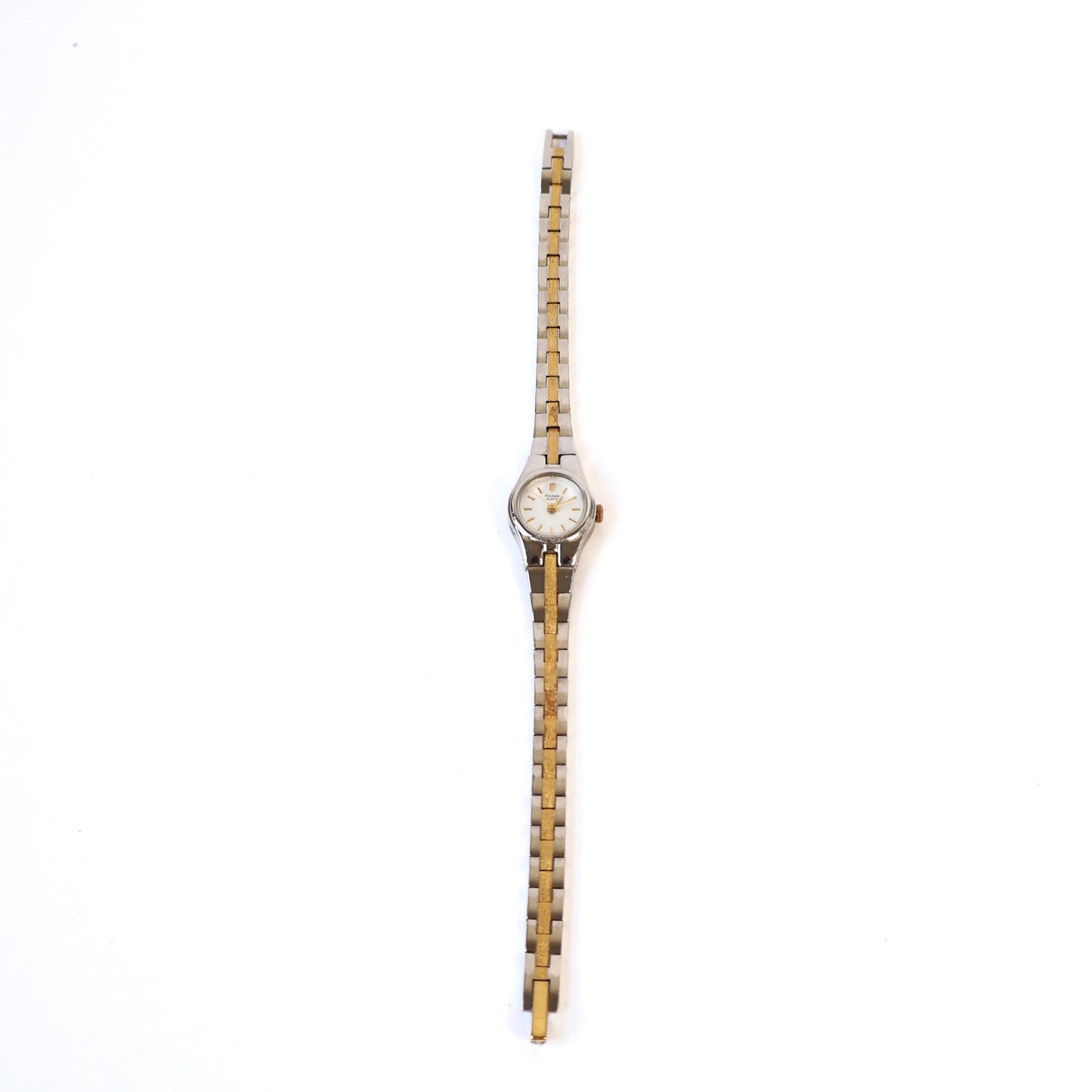 Vintage Two-Toned Watch with White Round Face | PULSAR