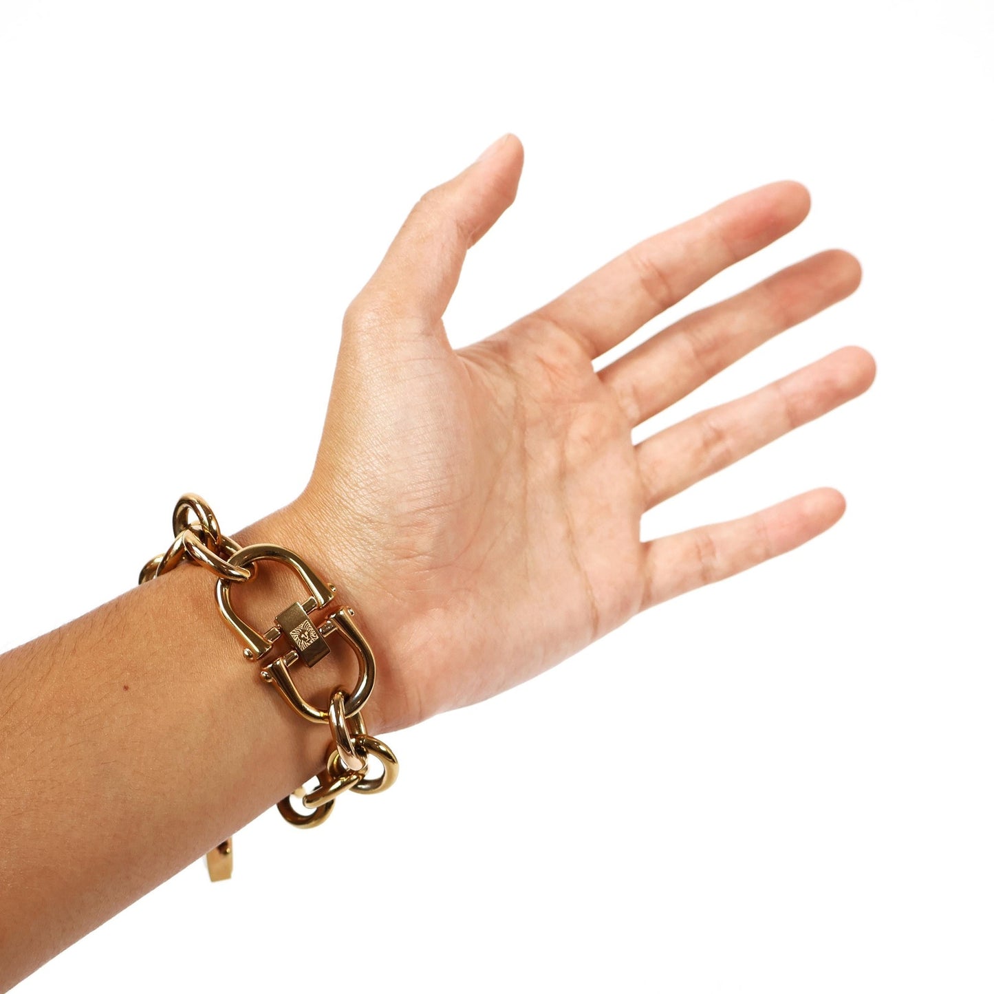 Vintage Gold Charm Bracelet Style Watch with Lock Shaped Face | ANNE KLEIN