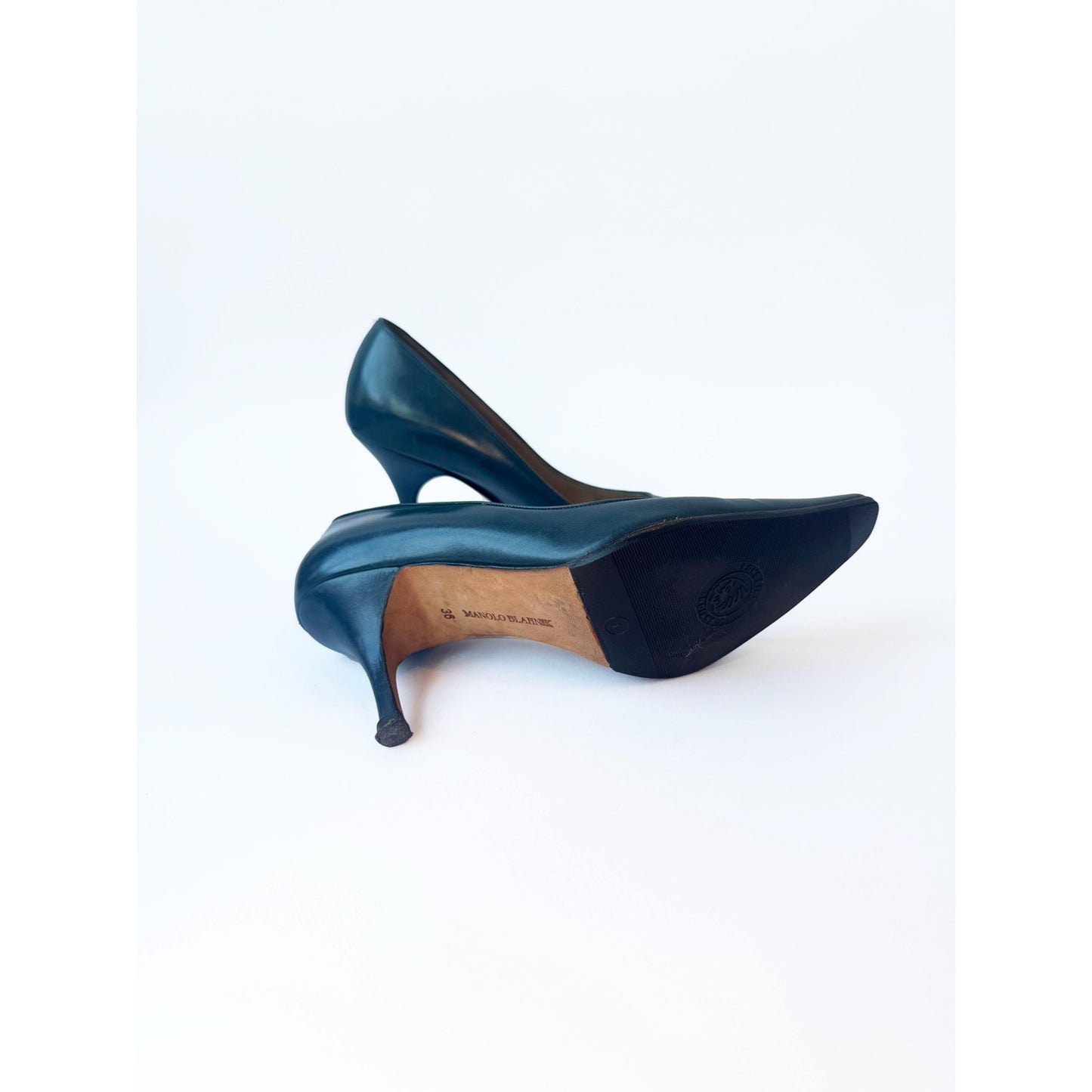 Vintage Slate Blue Leather Manolo Blahnik Heels | EU 36