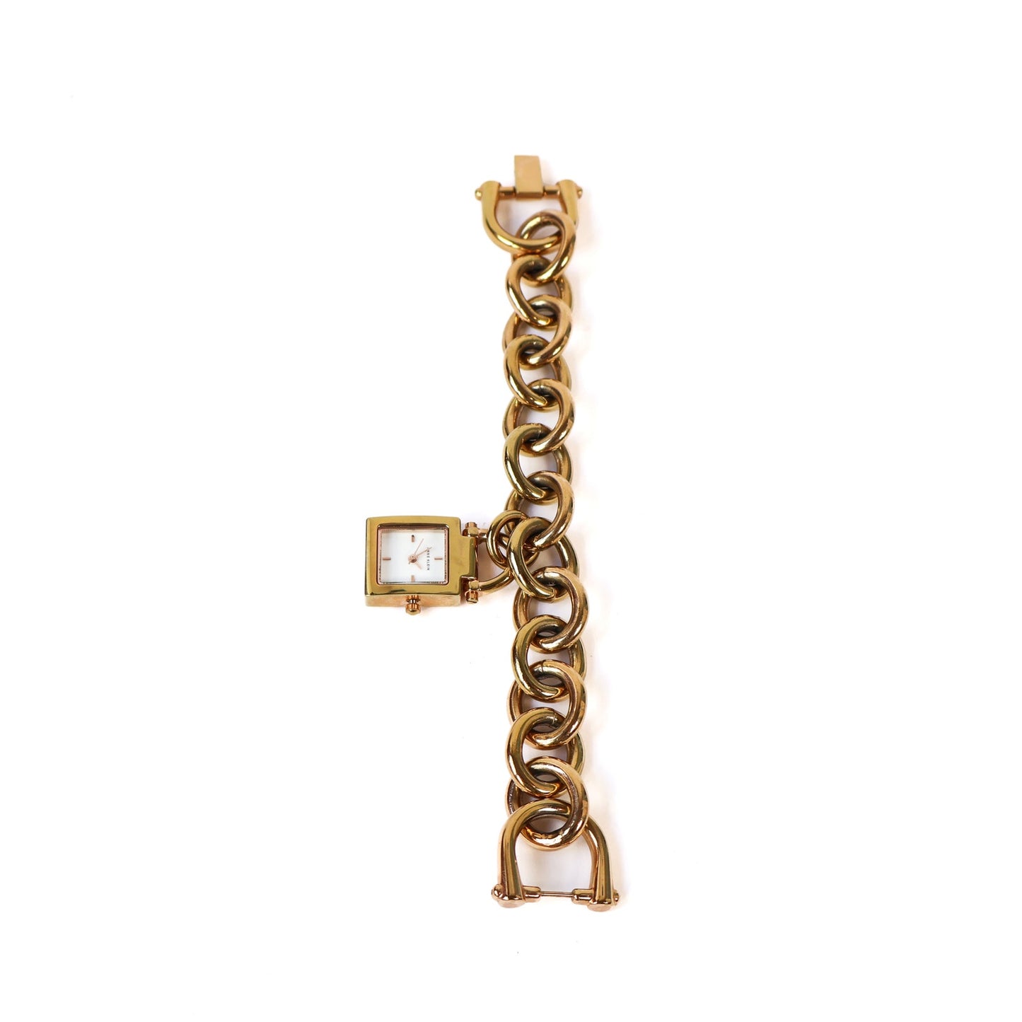 Vintage Gold Charm Bracelet Style Watch with Lock Shaped Face | ANNE KLEIN