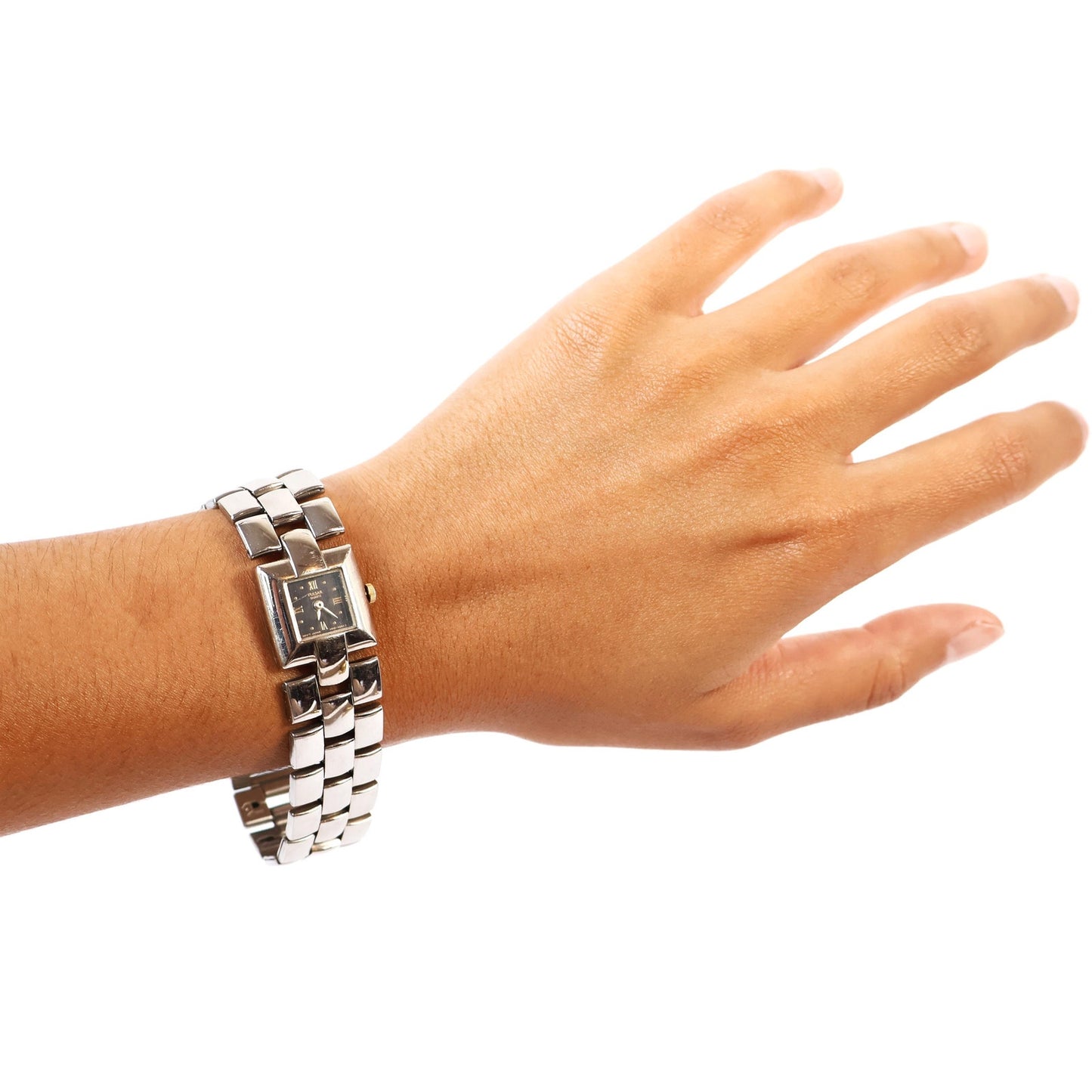 Vintage Silver Watch with Black Square Face | PULSAR
