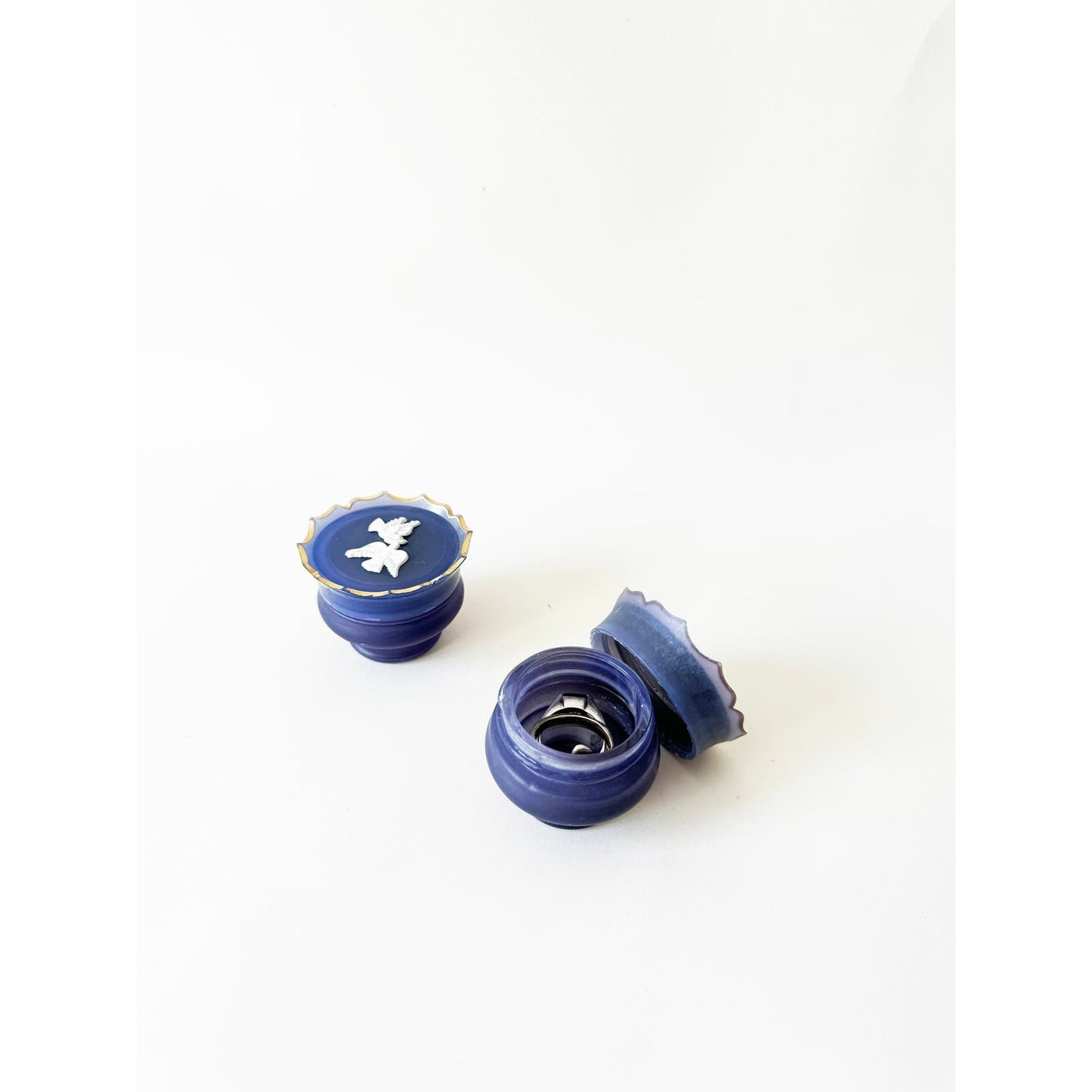 Vintage Empty Mini Trinket Box in Blue