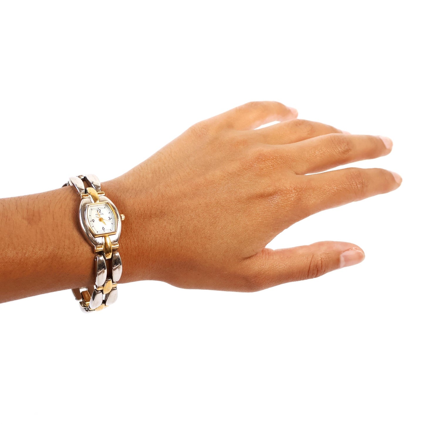 Vintage Two-Toned Watch with White Rectangle Face | FOSSIL