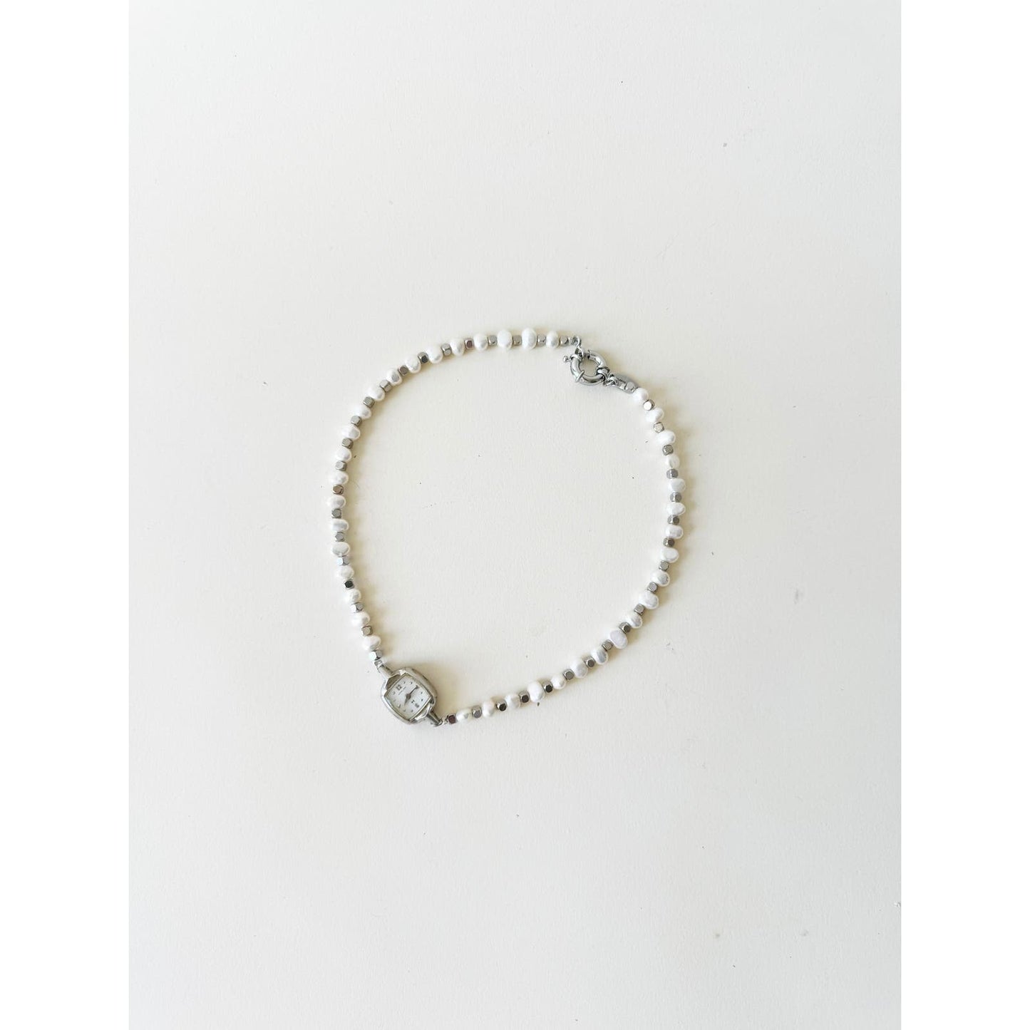 Watch Necklace | Vintage One of a Kind Pearl Watch Choker 10K White Gold Face