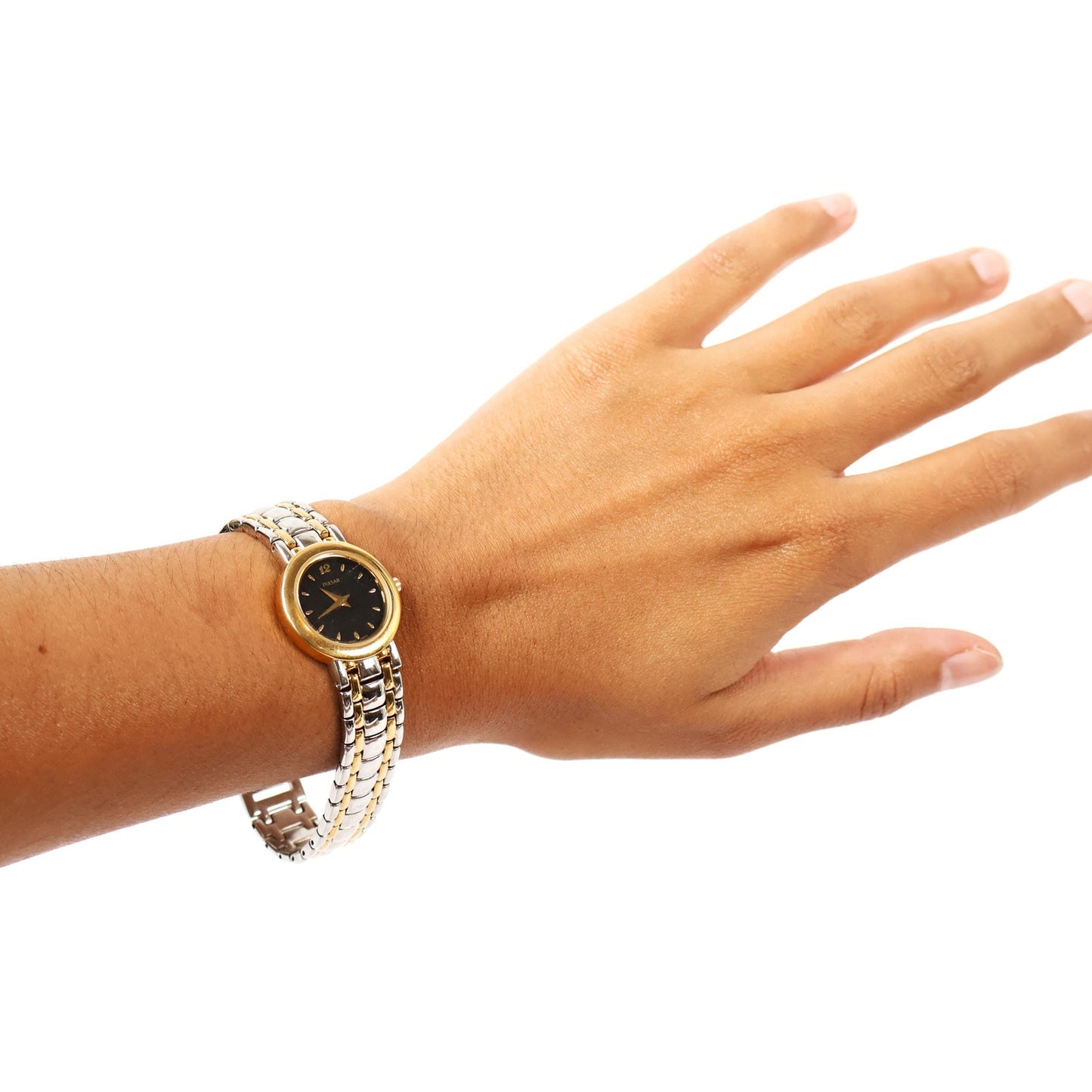 Vintage Two Toned Watch with Black Round Face | PULSAR