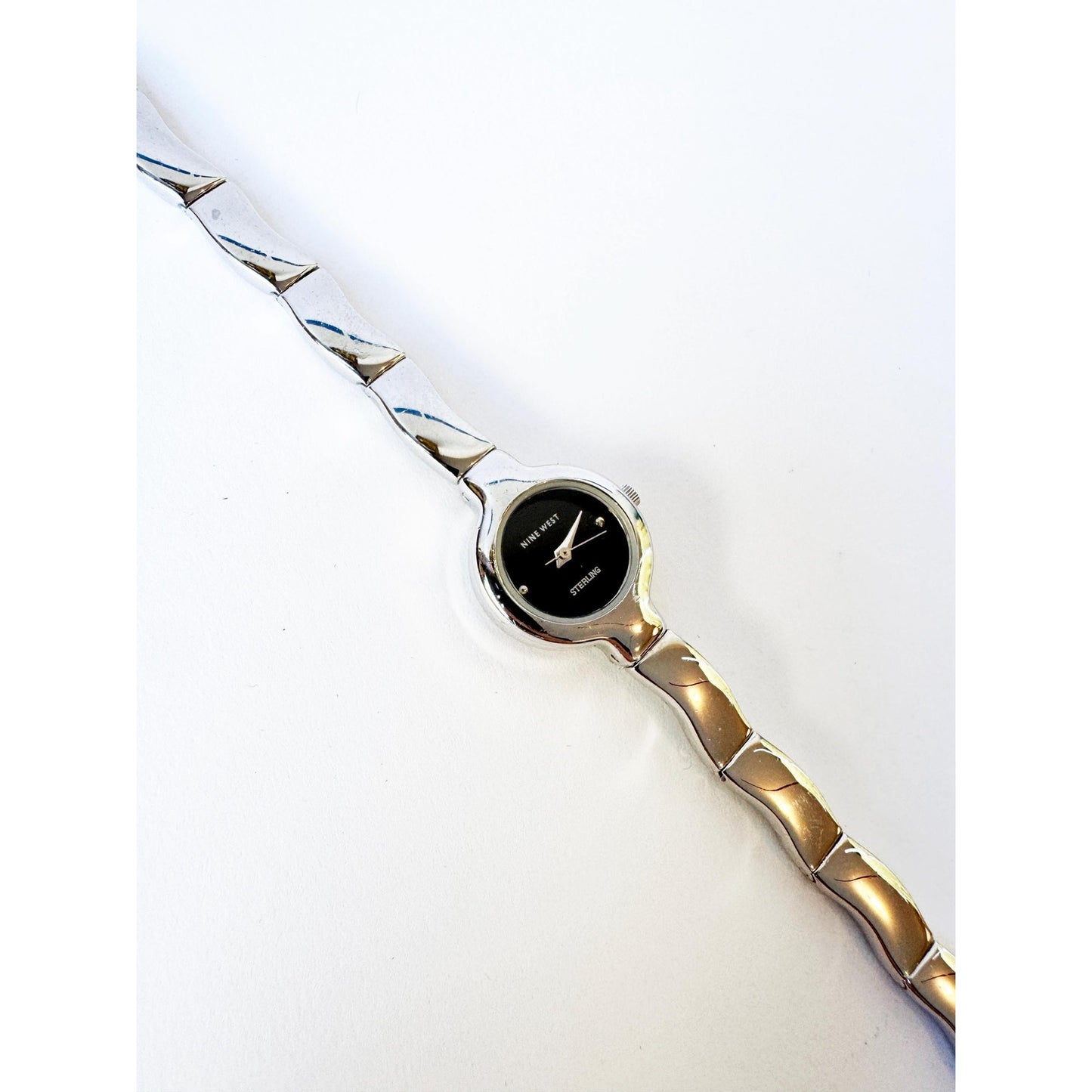 Vintage Silver Watch with Black Circular Face l NINE WEST