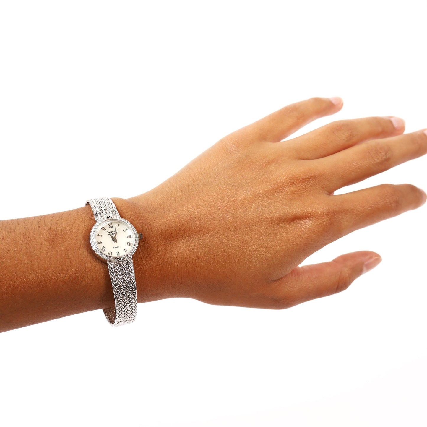 Vintage Silver Watch with White Round Face | ANNE KLEIN