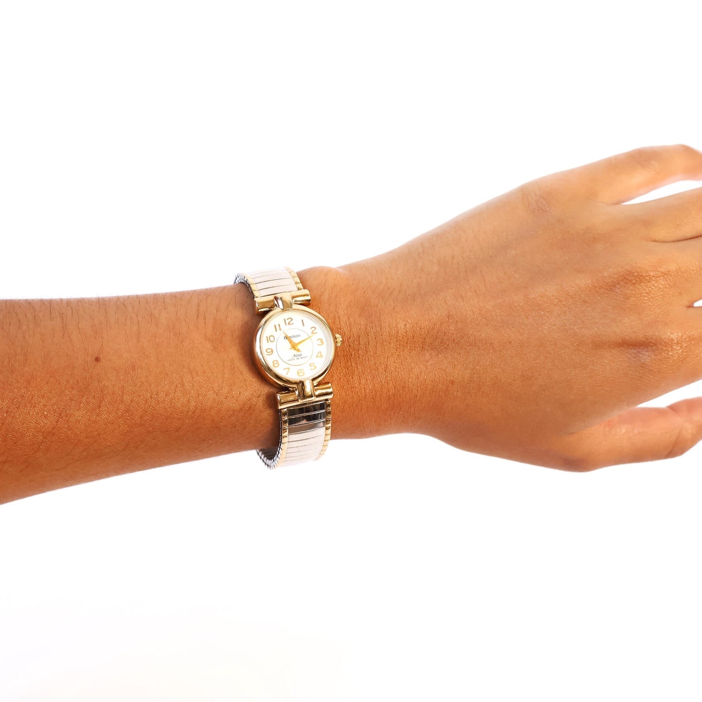 Vintage Two Toned Stretch Watch with White Round Face | ARMITRON
