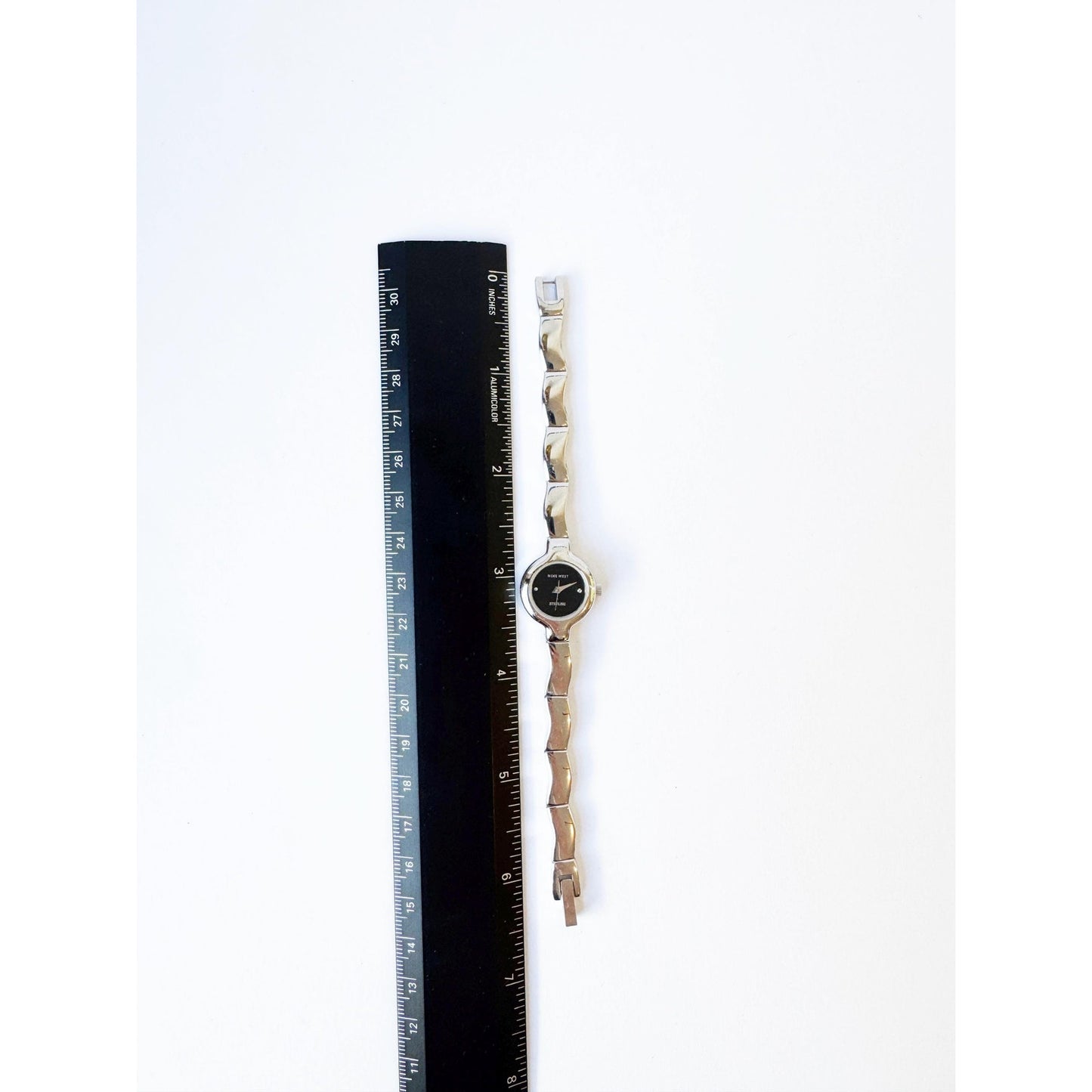 Vintage Silver Watch with Black Circular Face l NINE WEST