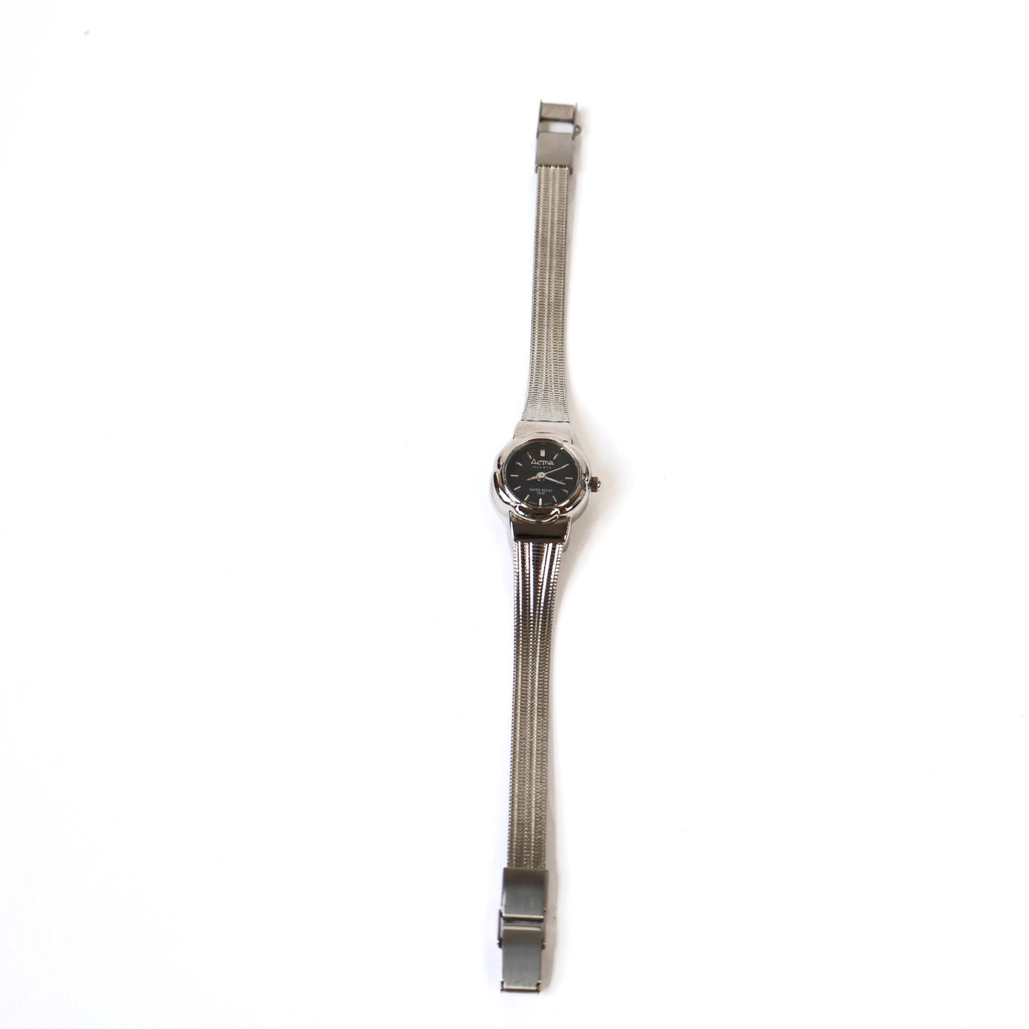 Vintage Silver Watch with Black Round Face | ACTIVA
