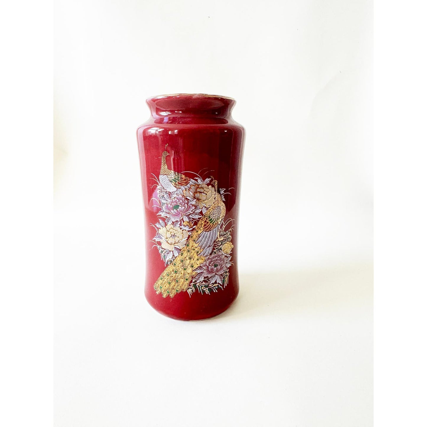 Vintage Maroon Ceramic Peacock Vase