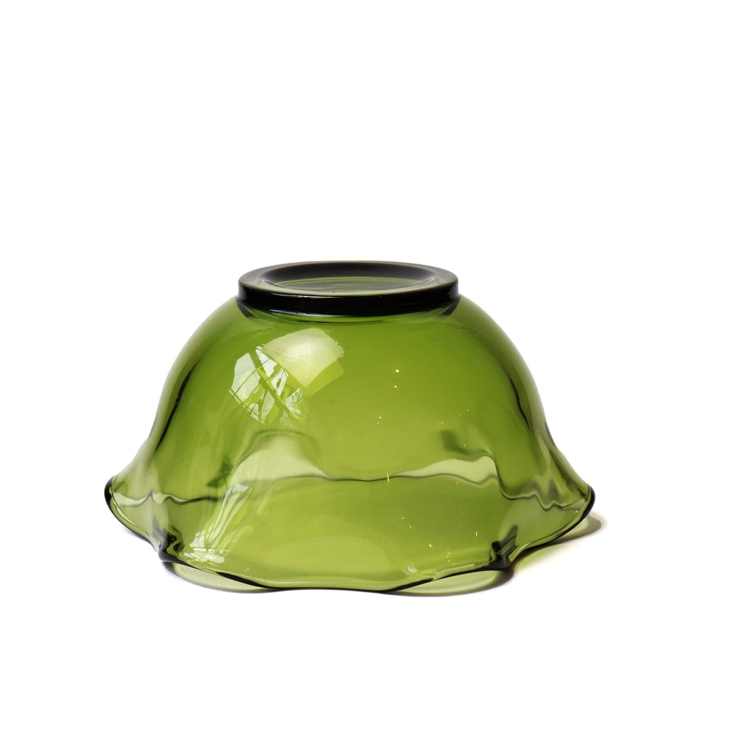 Vintage Green Glass Ring Dish | Lettuce Edge Design Decorative Bowl