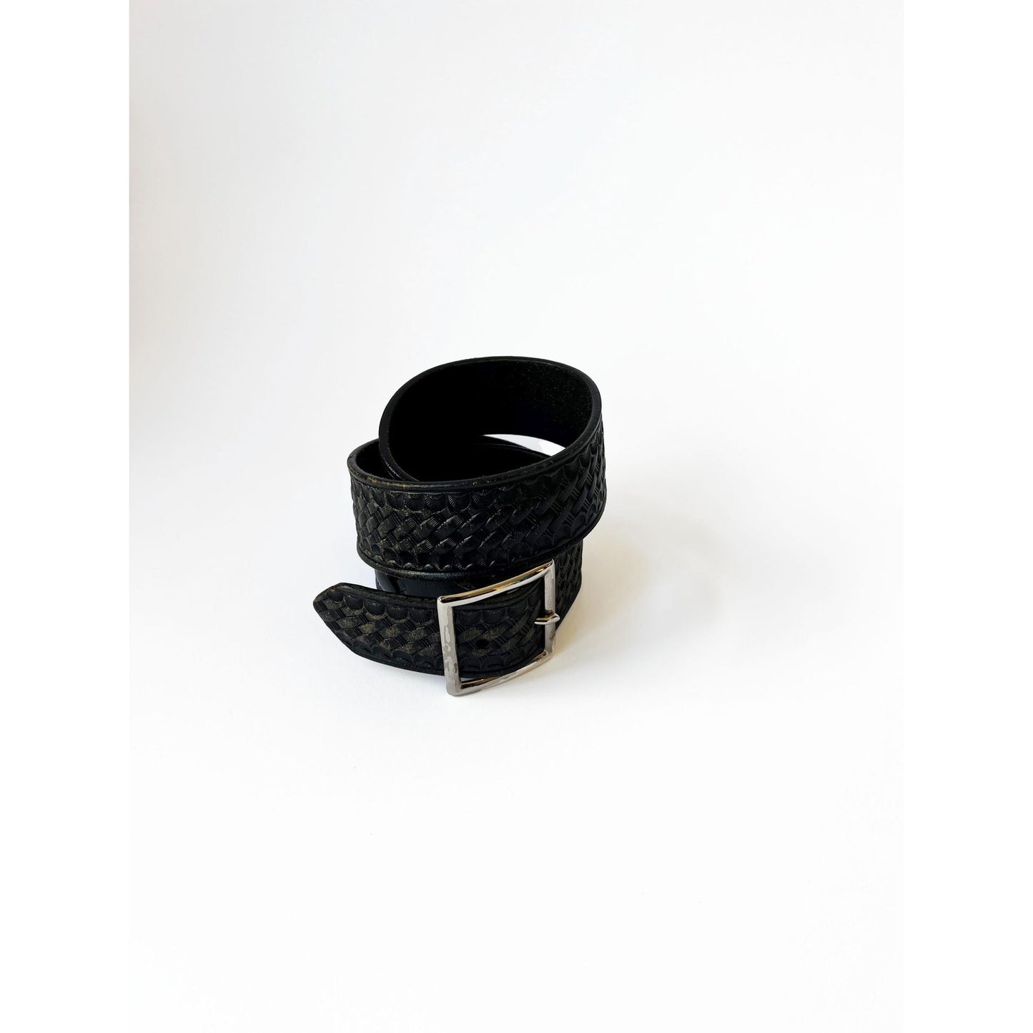 Vintage Black Genuine Leather Texture Embossed Belt