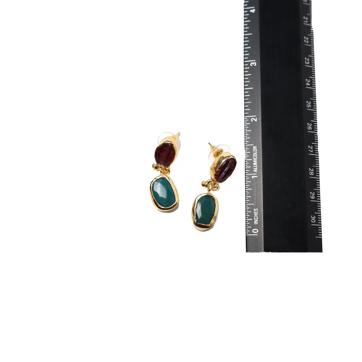 Eclectic Inventory Gold Toned Natural Stone Drop Earrings | Pink and Green Style