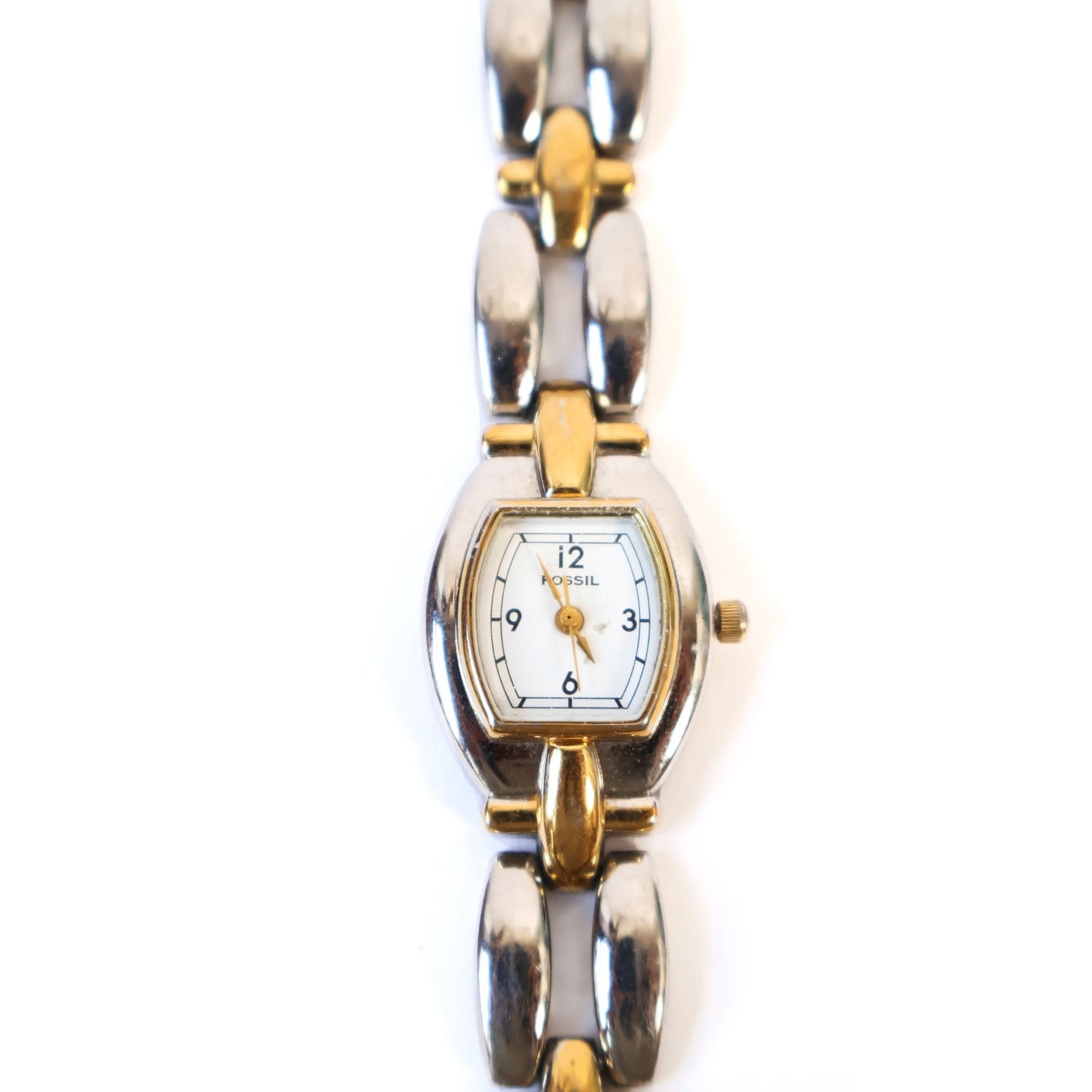 Vintage Two-Toned Watch with White Rectangle Face | FOSSIL