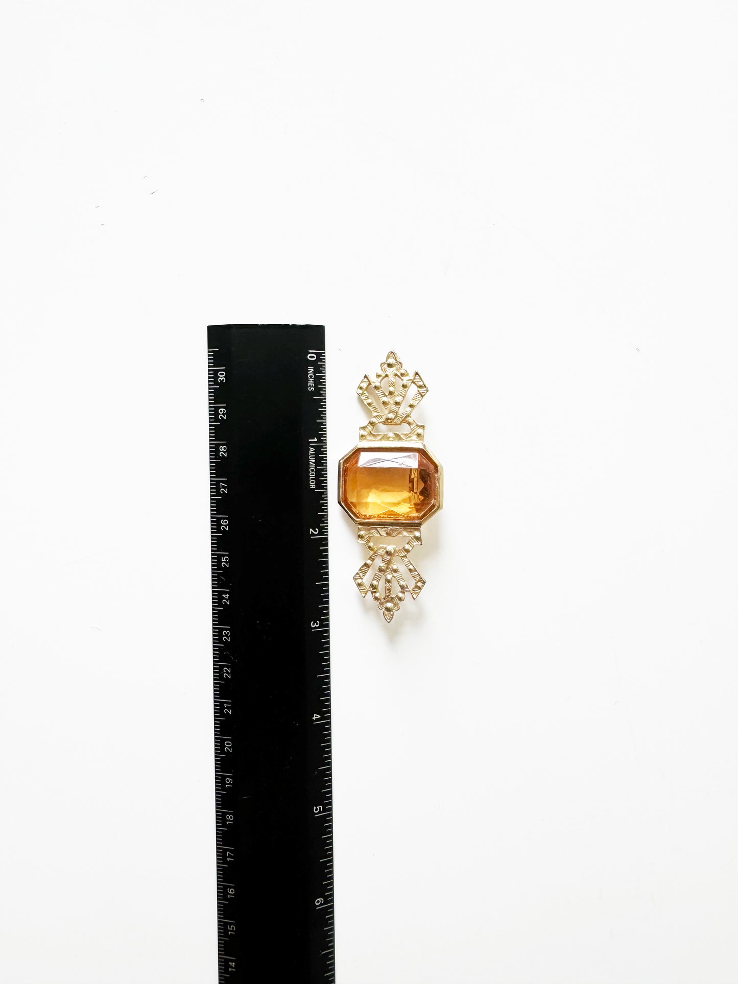 Vintage Gold Victorian Style Brooch w/ Orange Stone