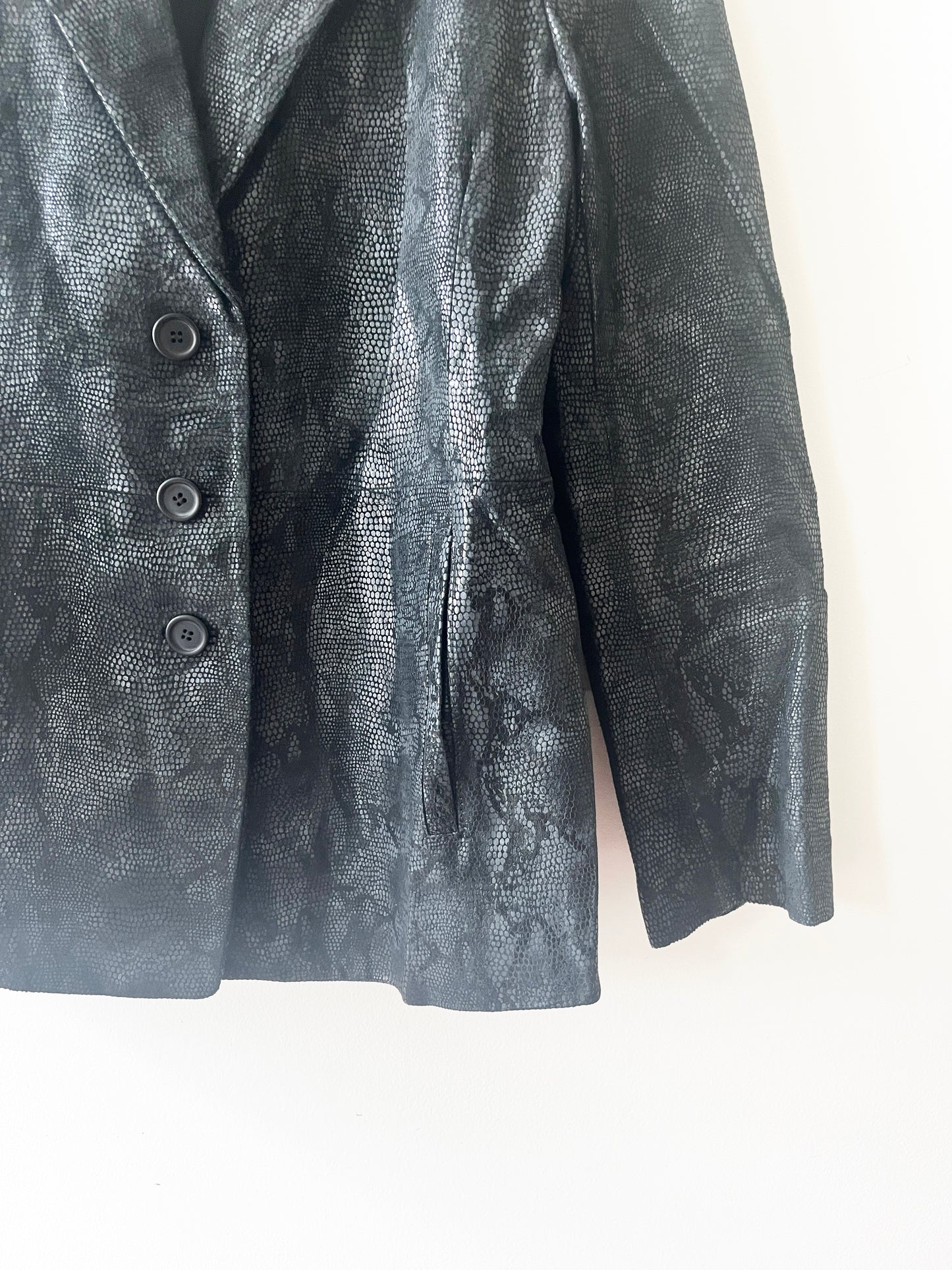 Vintage 90's Leather Black Snake Print Jacket Blazer