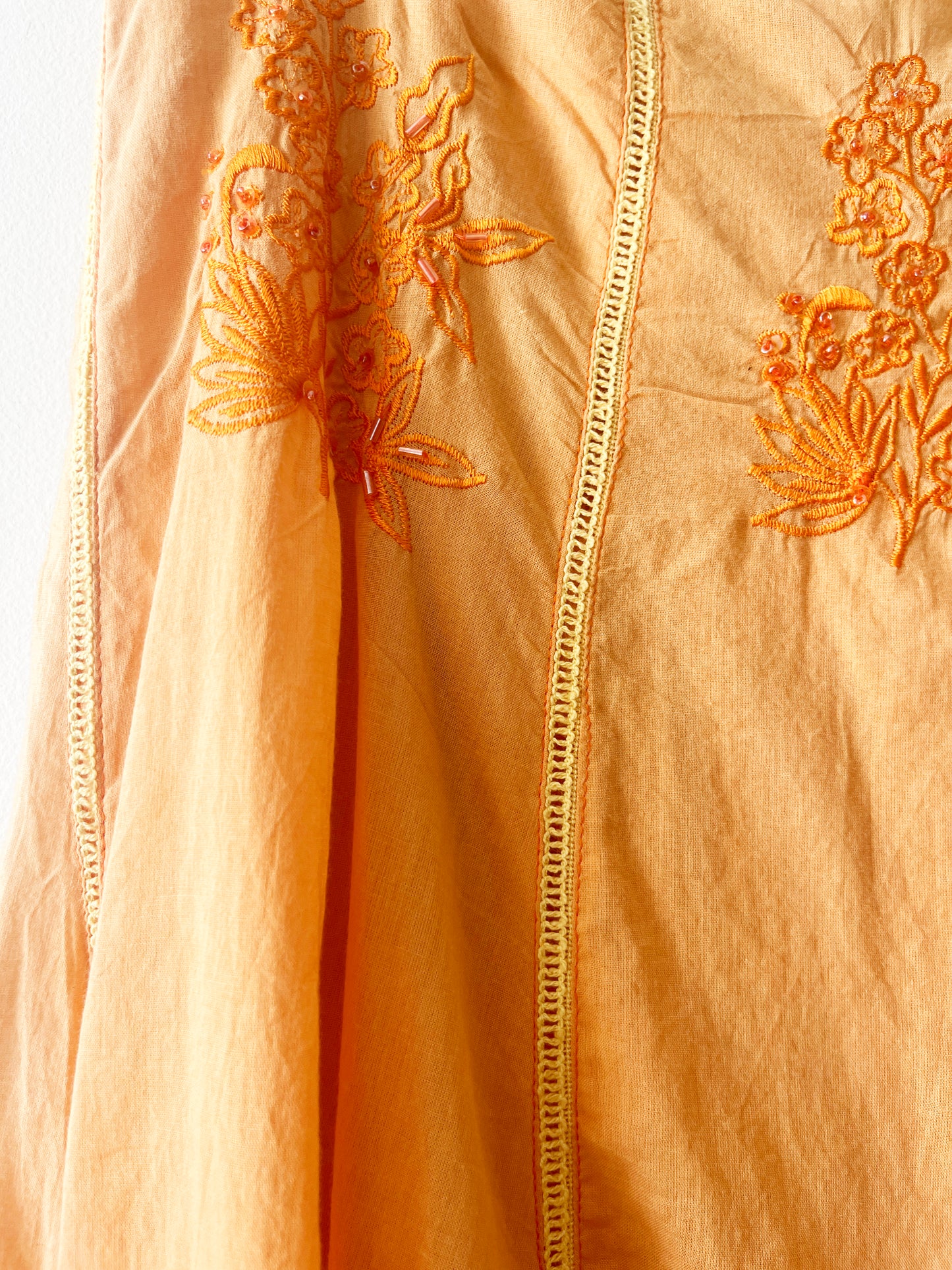 Vintage Boho Orange Floral Beaded Handkerchief Skirt
