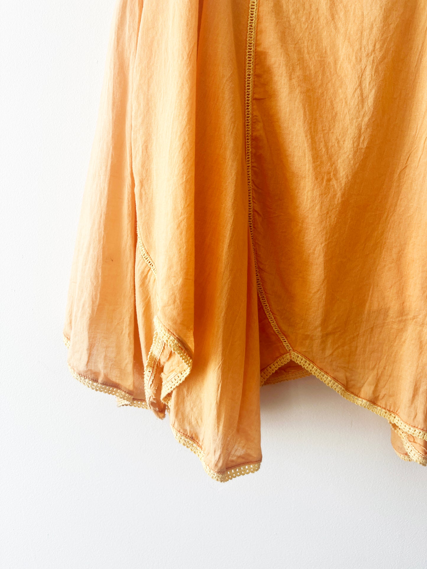 Vintage Boho Orange Floral Beaded Handkerchief Skirt