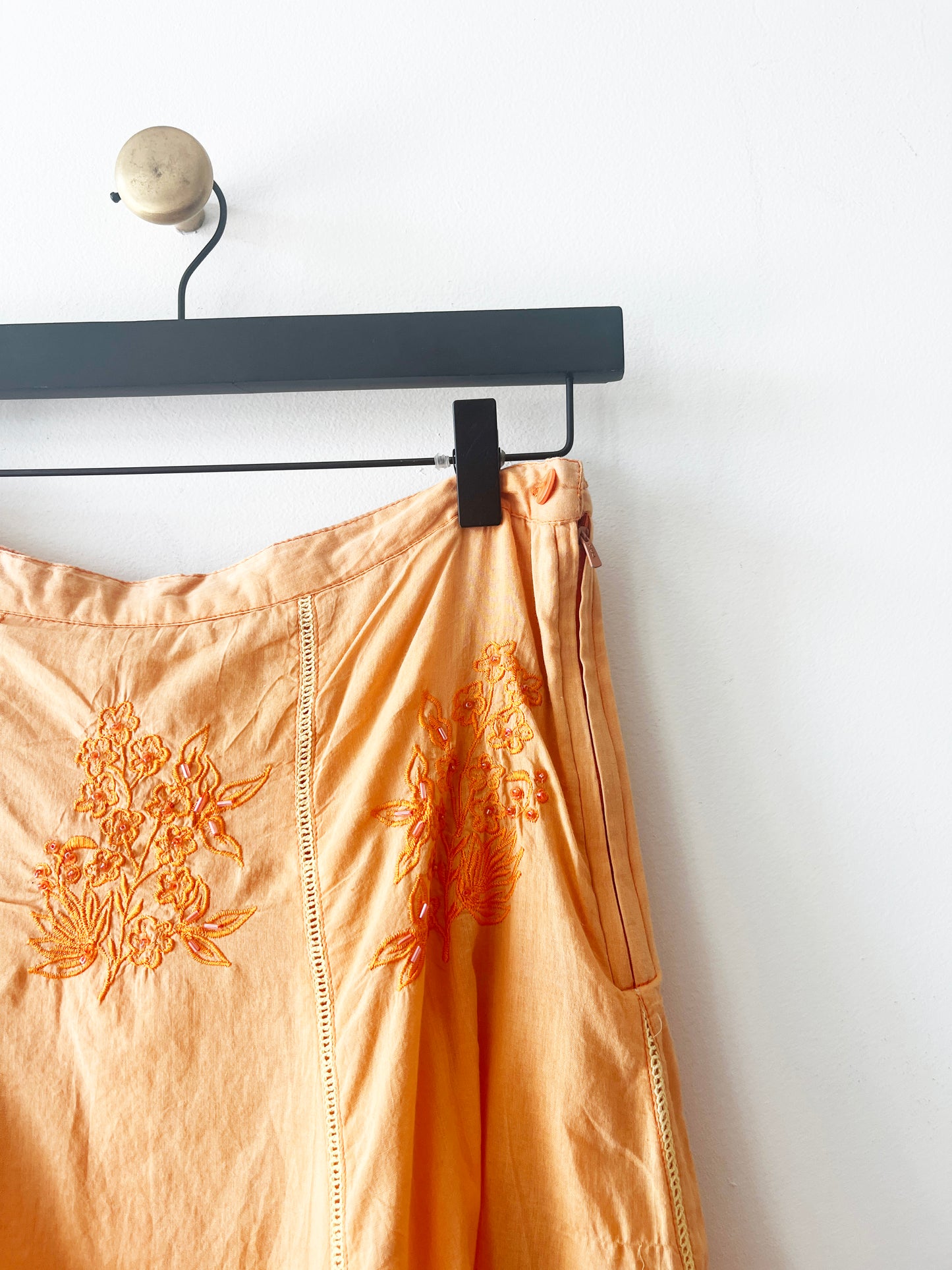 Vintage Boho Orange Floral Beaded Handkerchief Skirt