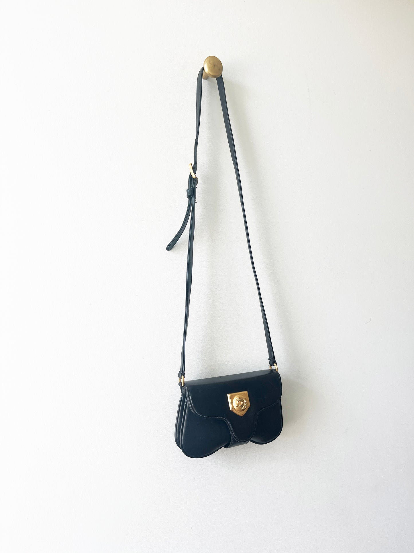 Vintage Vicenza Inc 1993 Black Leather Crossbody with Moon RARE