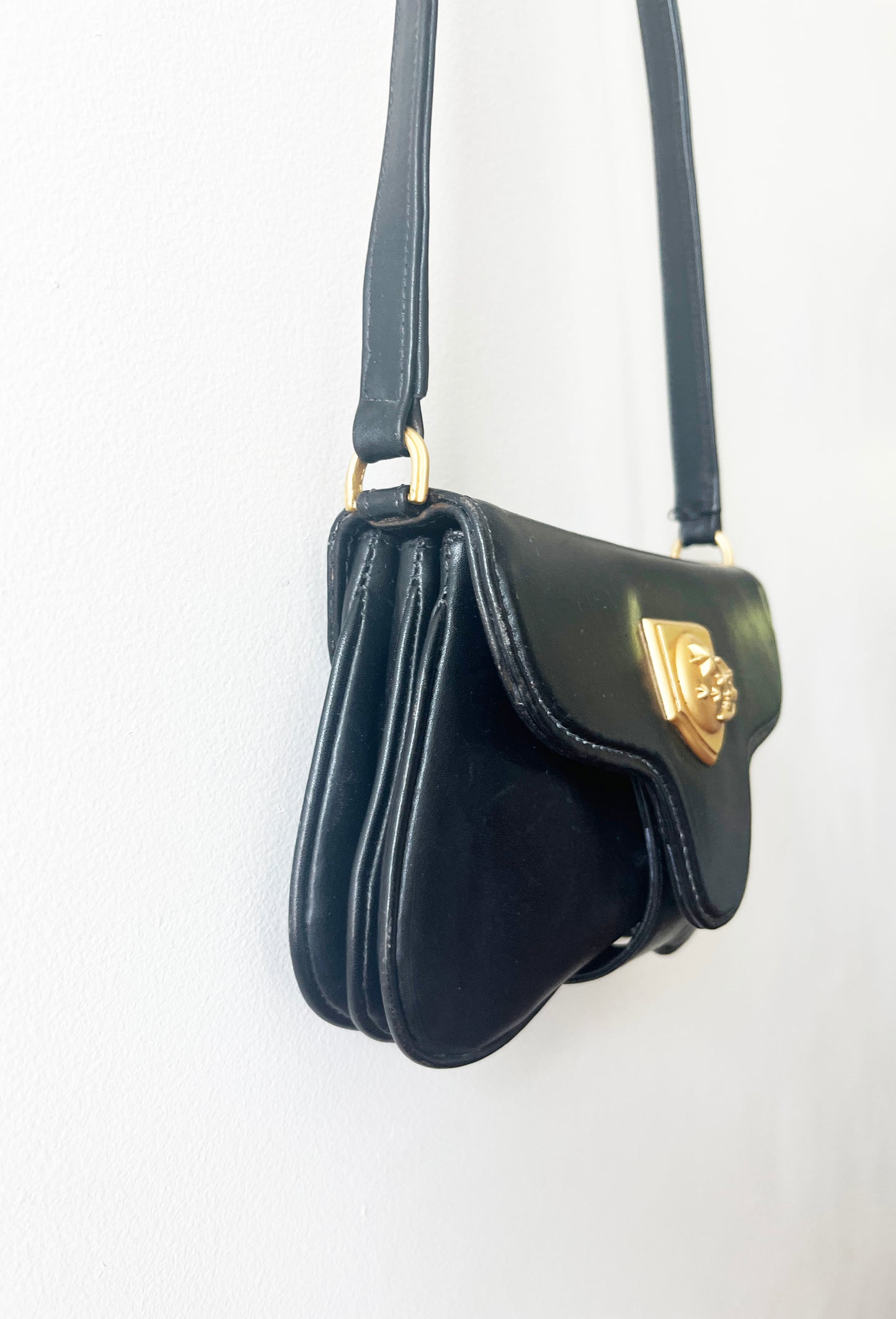 Vintage Vicenza Inc 1993 Black Leather Crossbody with Moon RARE