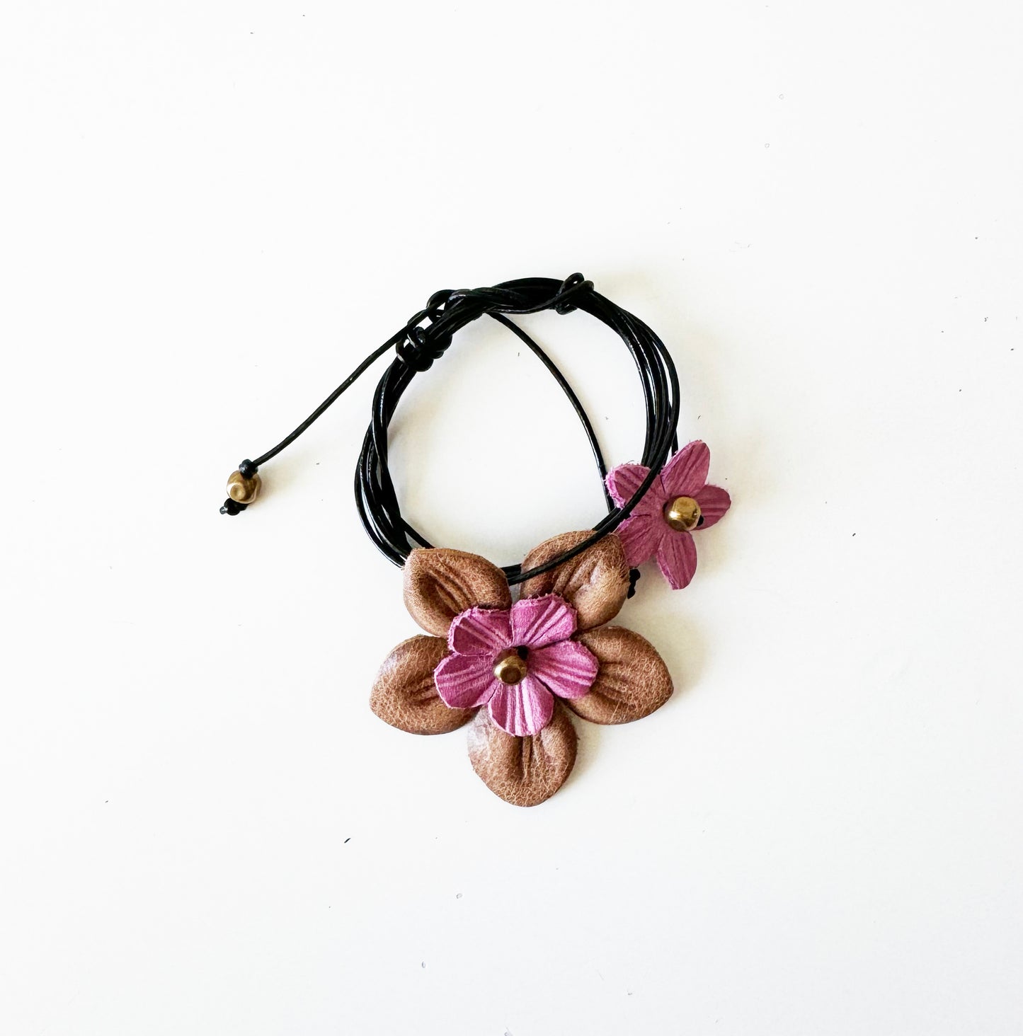 Handmade Leather Flower Choker Wrap Necklace or Bracelet