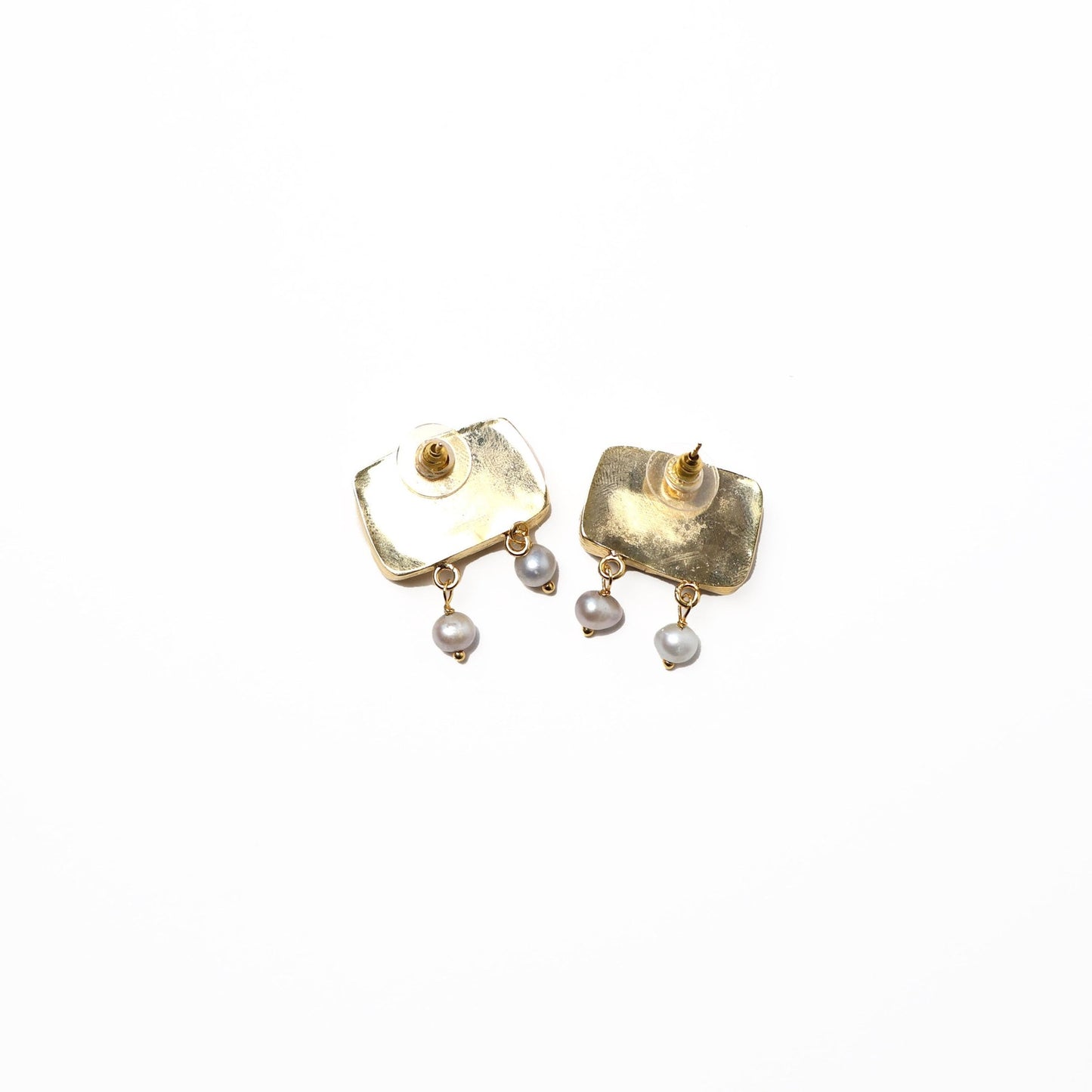 Eclectic Inventory Gold Toned Natural Stone Earrings with Pearl Drop | Jasper Style