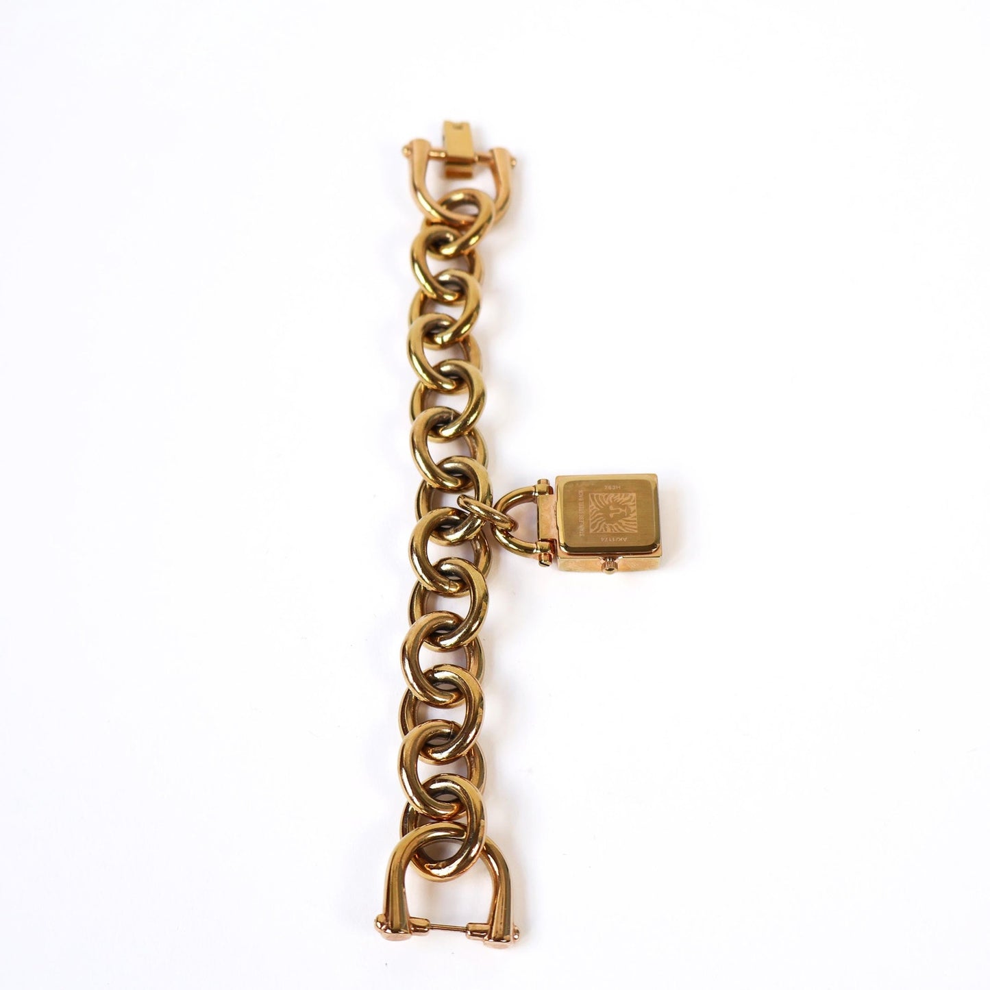 Vintage Gold Charm Bracelet Style Watch with Lock Shaped Face | ANNE KLEIN