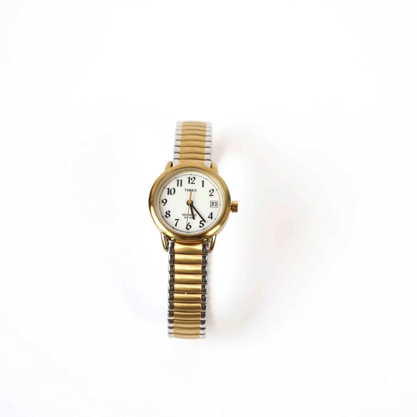 Vintage Gold Stretch Watch with Round White Face | TIMEX