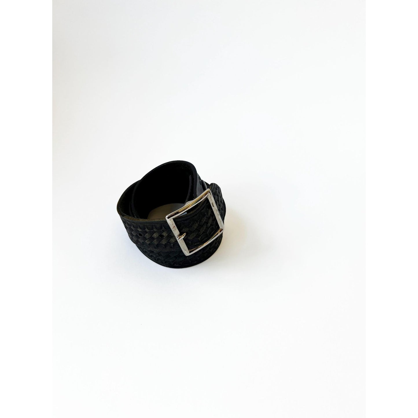 Vintage Black Genuine Leather Texture Embossed Belt