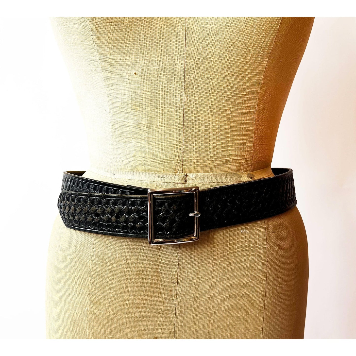 Vintage Black Genuine Leather Texture Embossed Belt