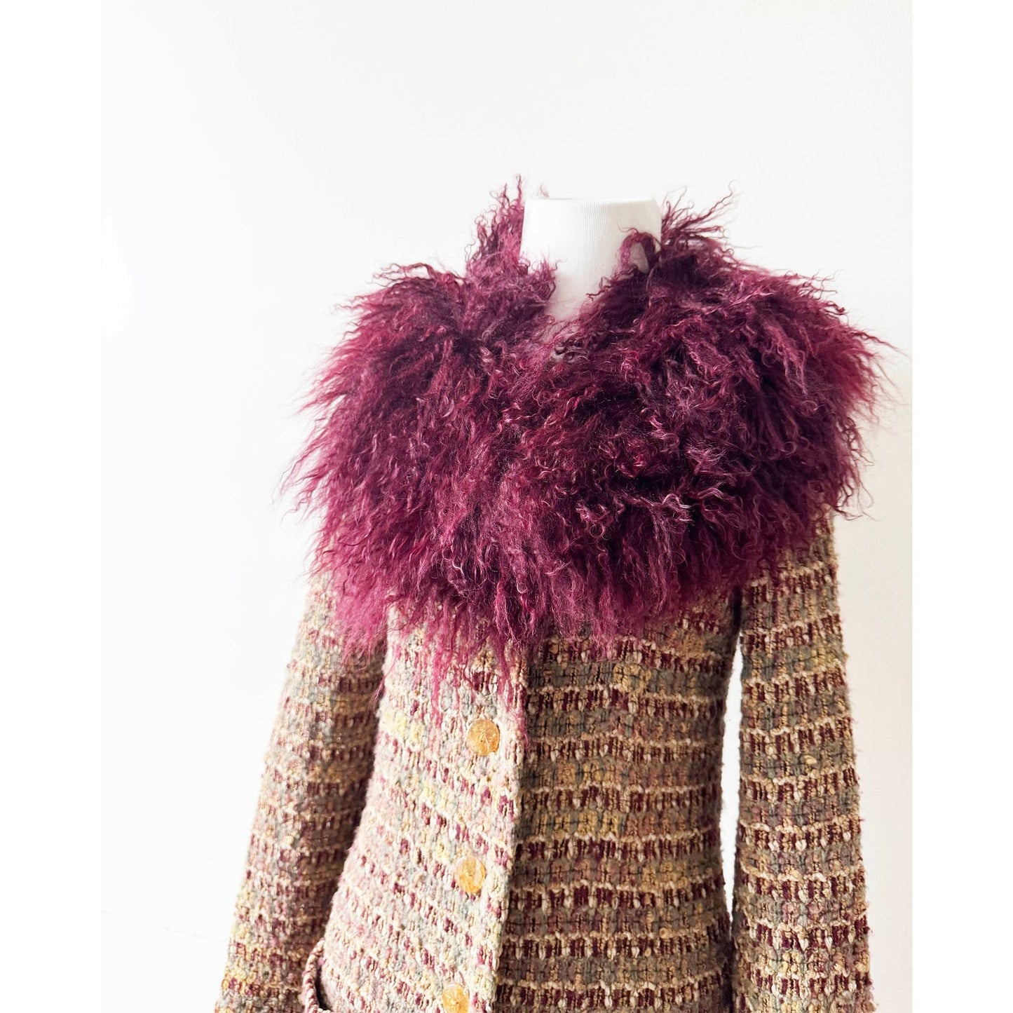 Y2k ANNA SUI Knit Jacket with Mongolian Fur | Size US 4