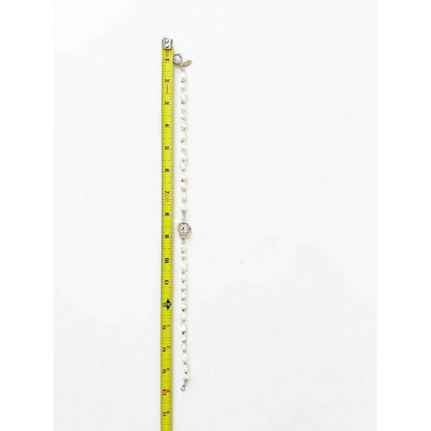 Watch Necklace | Vintage One of a Kind Pearl and Crystal Watch Choker 10K Gold Face by