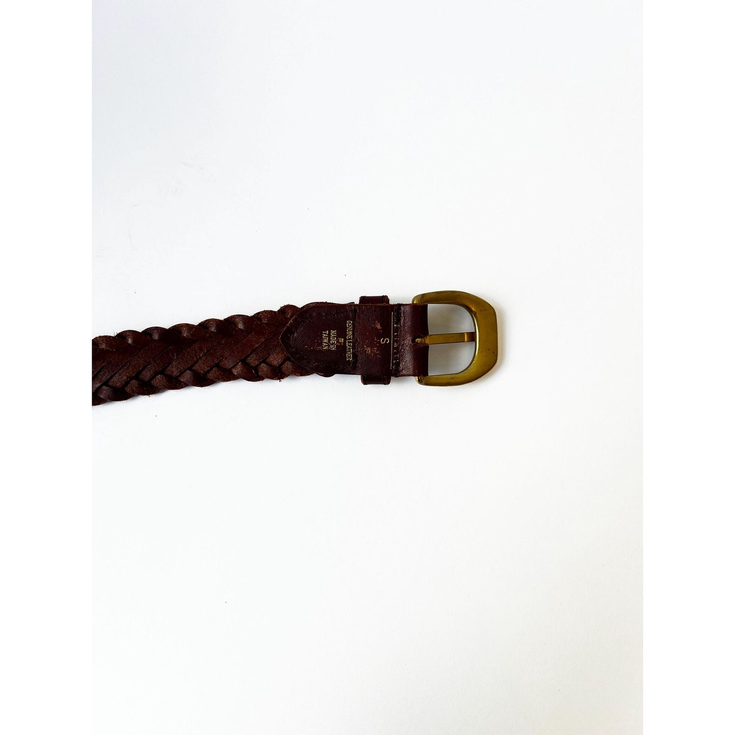 Vintage Brown Genuine Leather Woven Belt with Gold Buckle