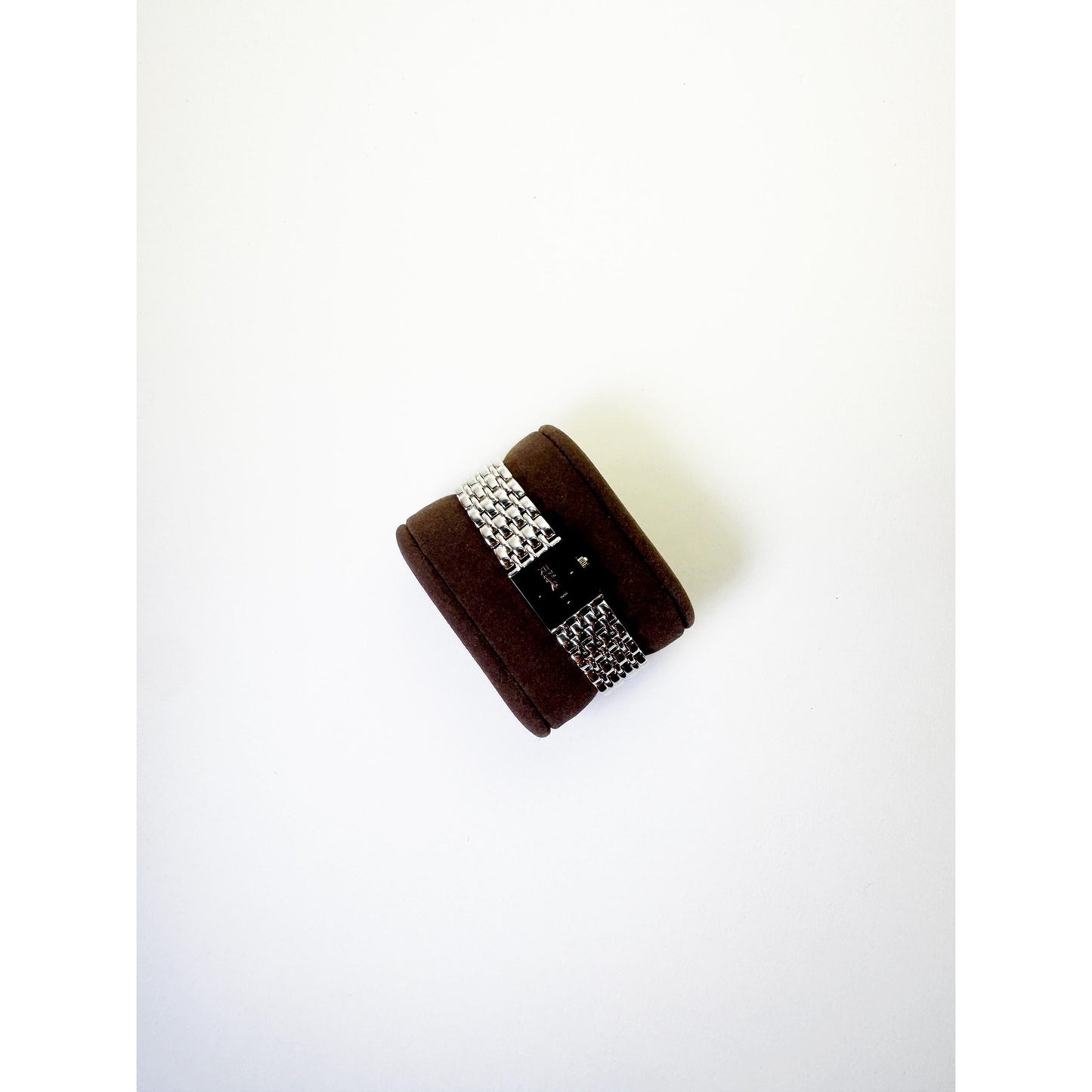 Vintage Silver Watch with Classic Design and Black Square Face l Anne Klein
