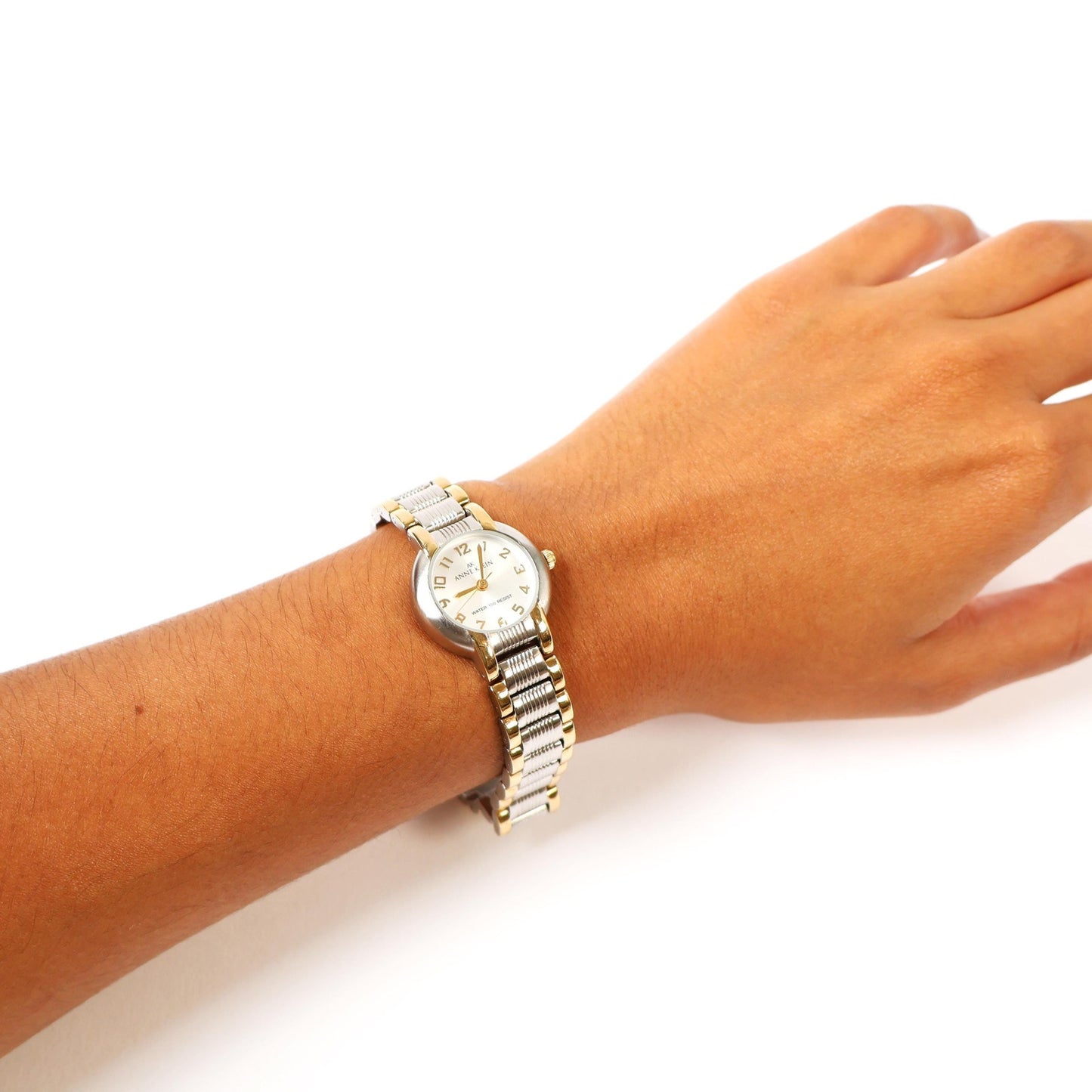 Vintage Two-Toned Watch with White Round Face | ANNE KLEIN