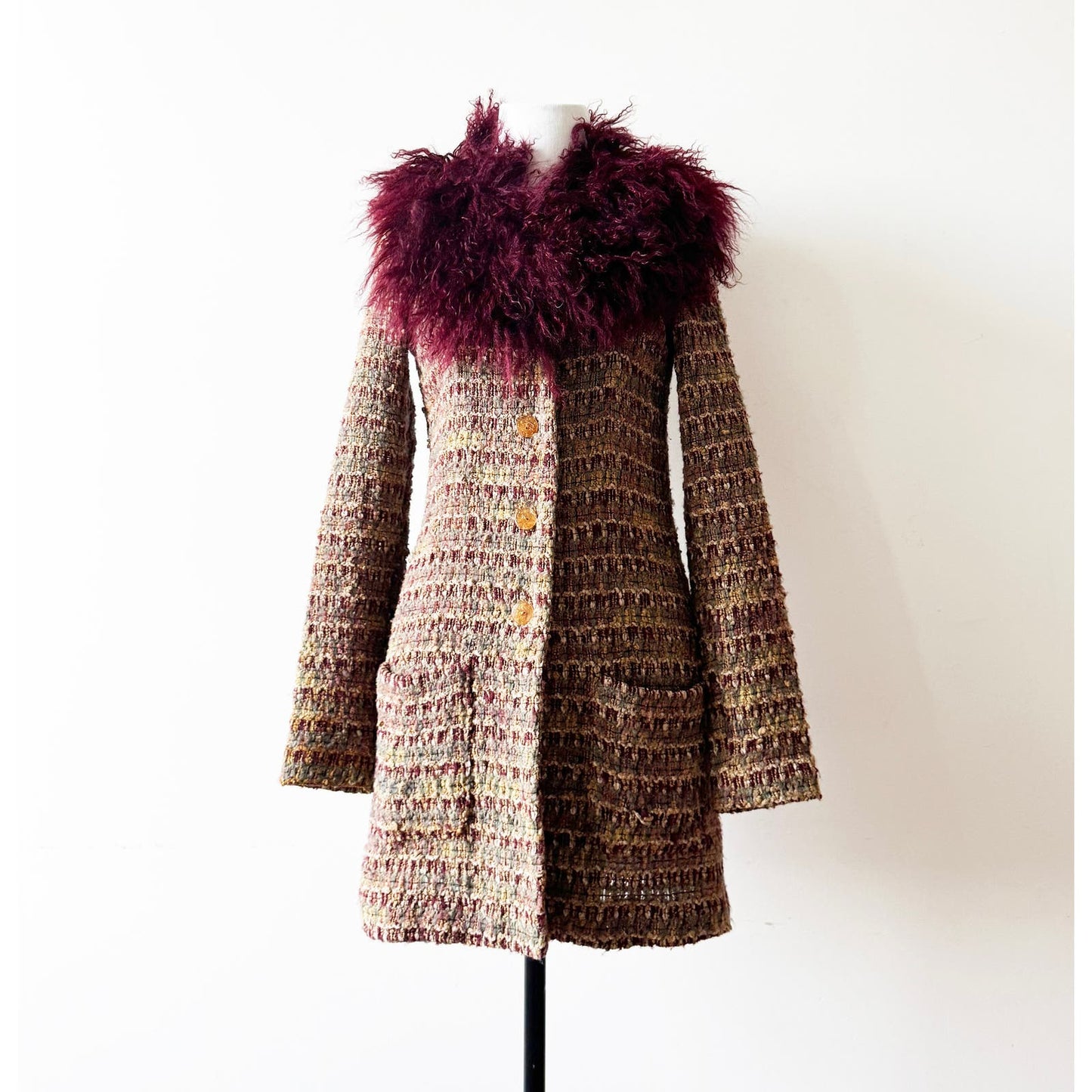 Y2k ANNA SUI Knit Jacket with Mongolian Fur | Size US 4