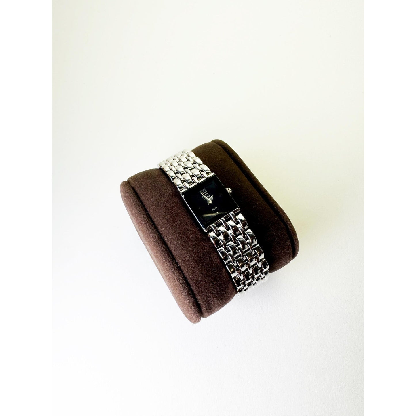 Vintage Silver Watch with Classic Design and Black Square Face l Anne Klein