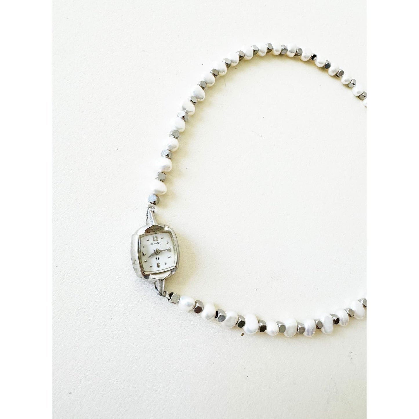 Watch Necklace | Vintage One of a Kind Pearl Watch Choker 10K White Gold Face