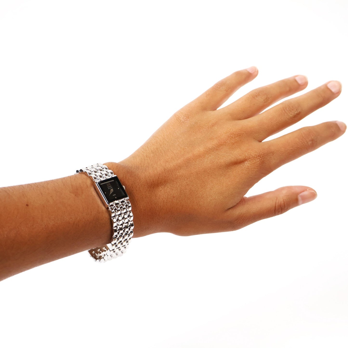 Vintage Silver Watch with Black Square Face | ANNE KLEIN